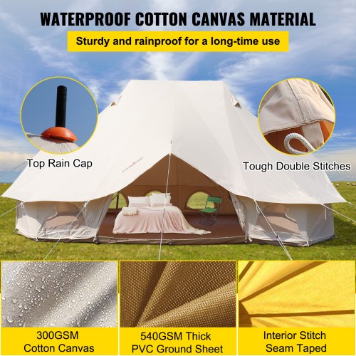 VEVOR Bell Tent Canvas Yurt Tents 19.7x13.1x9.8 ft Canvas Tent Beige ...