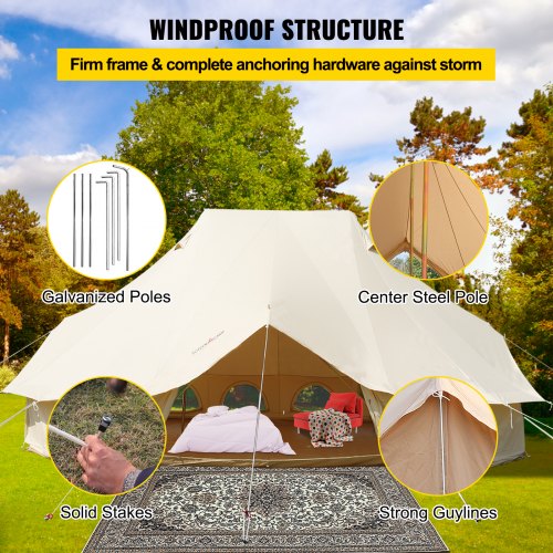 VEVOR 6m Bell Tent 19.7x13.1x9.8 ft Yurt Beige Canvas Tent Cotton ...