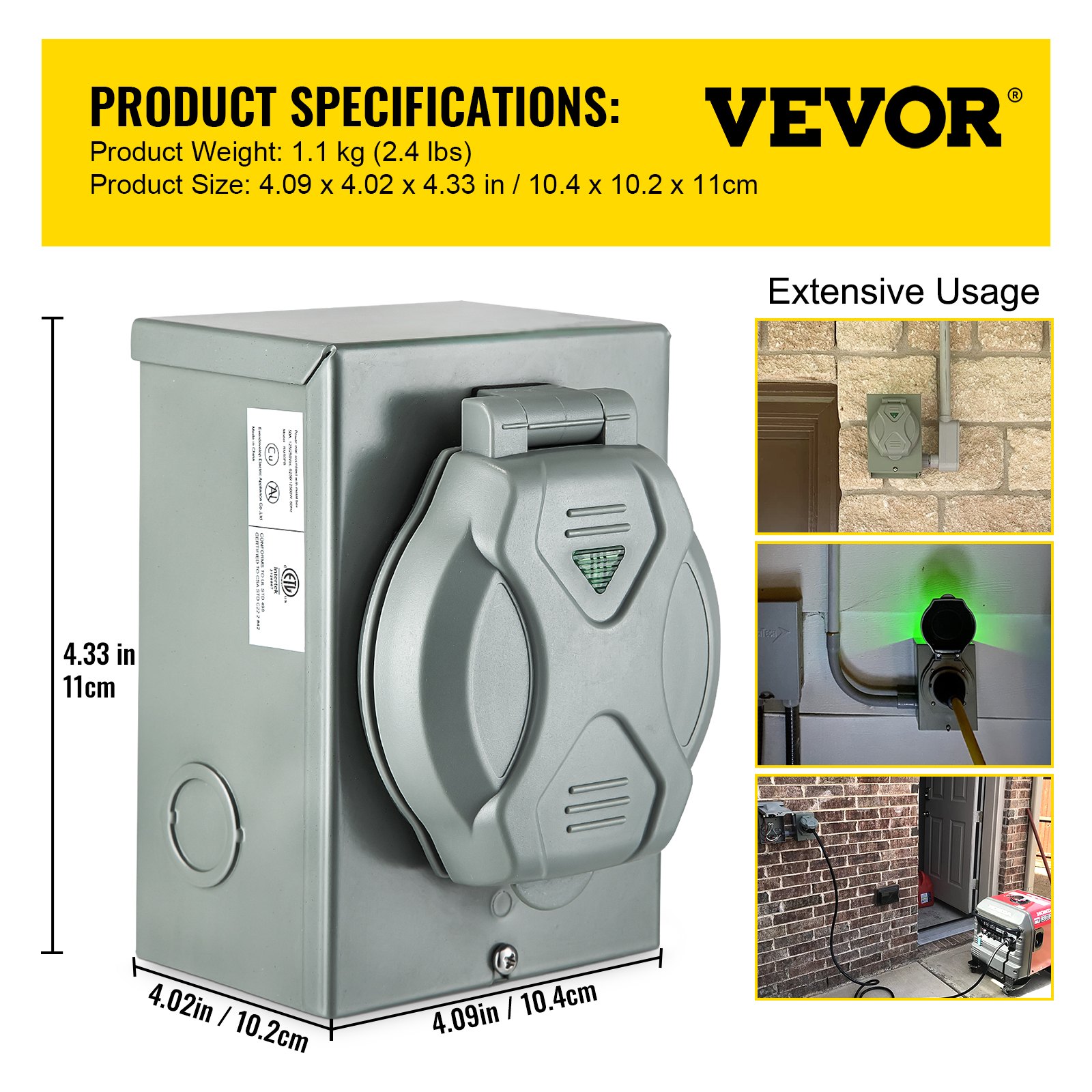 VEVOR Generator Inlet Box, 30amp Power Box, L14-30P Power Inlet Box, 4 ...