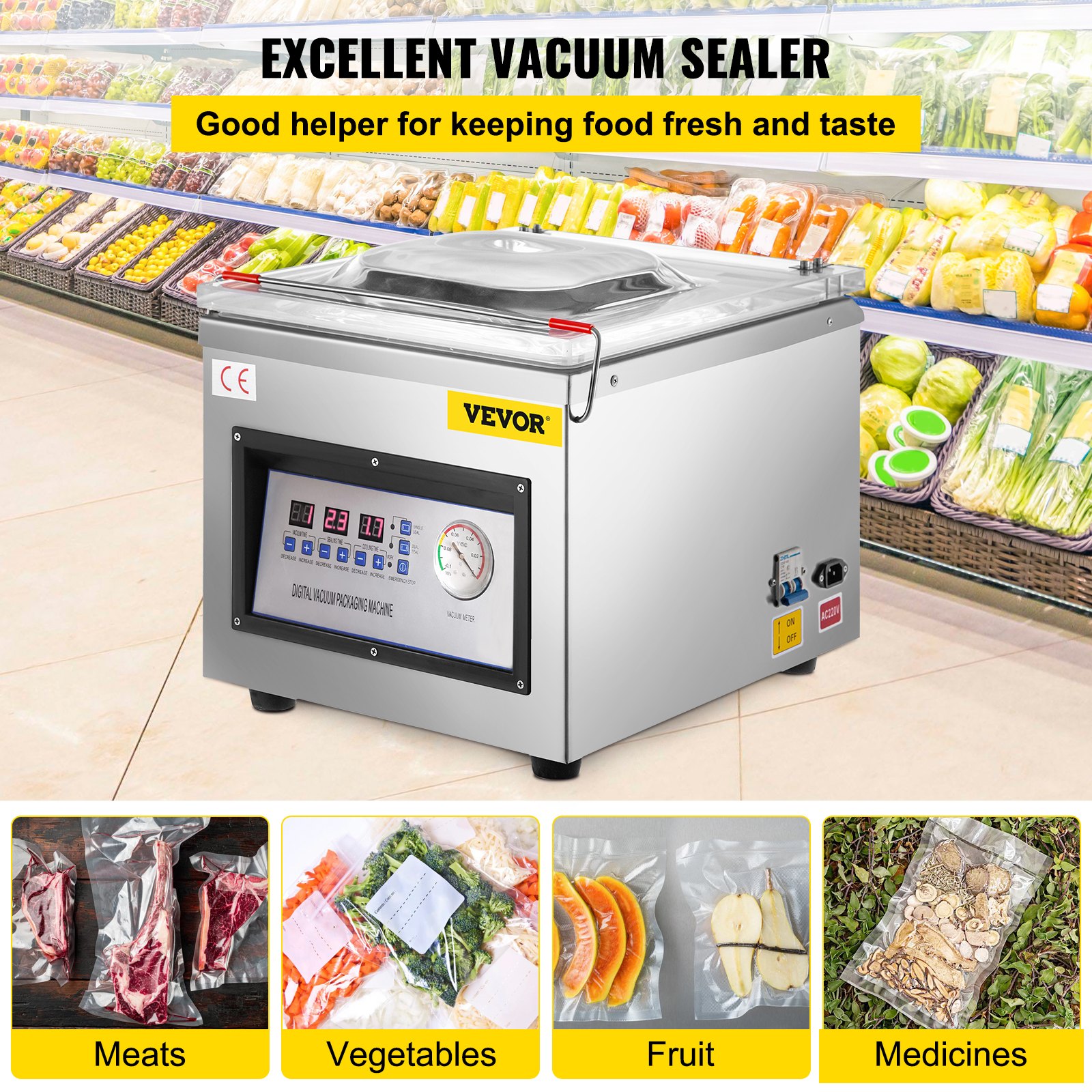 DZ260C Digital Vacuum Sealer Food Vacuum Sealing Packing Machine 110V