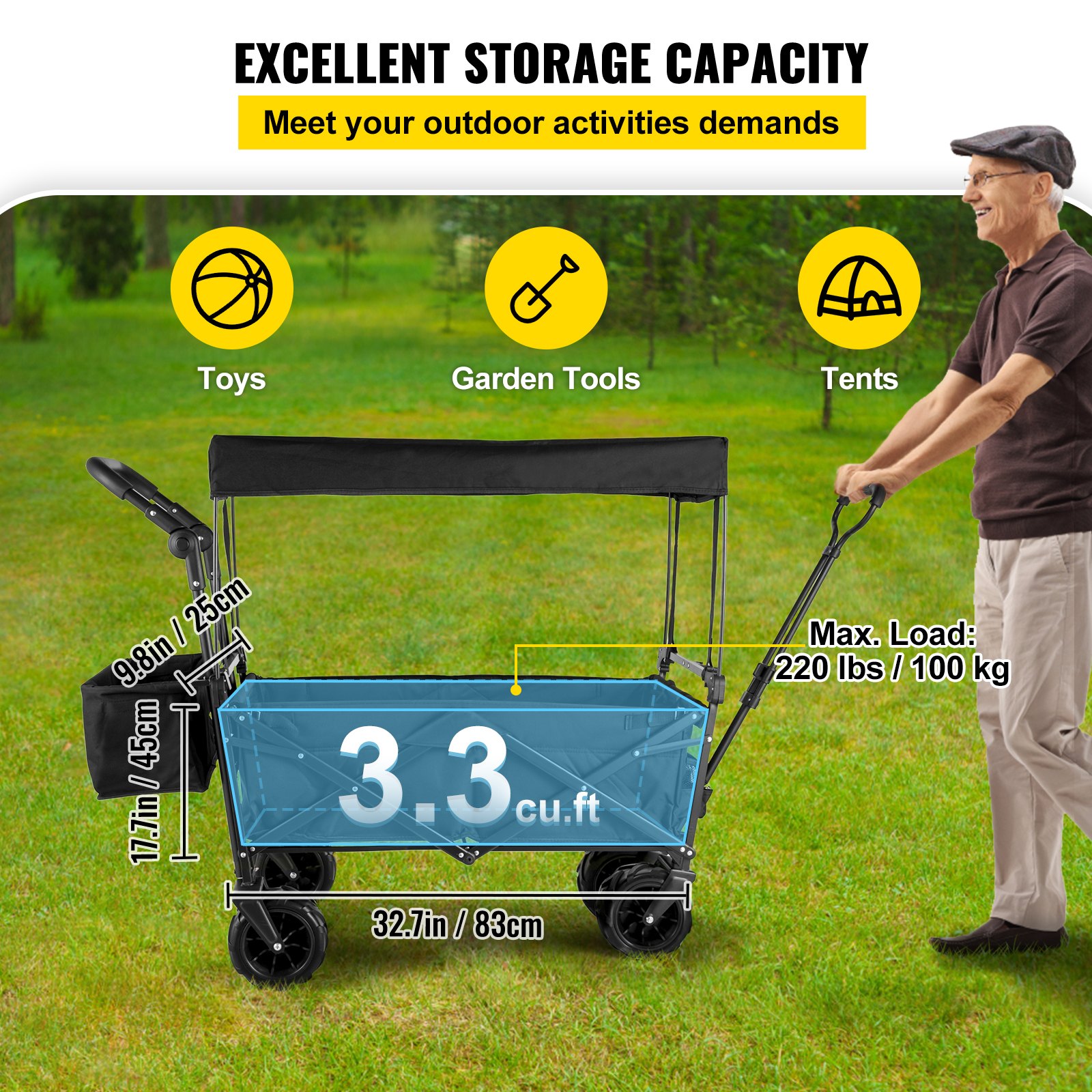 VEVOR Extra Large Collapsible Garden Cart with Removable Canopy