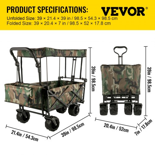 VEVOR Collapsible Folding Wagon with Removable Canopy, Heavy Duty ...