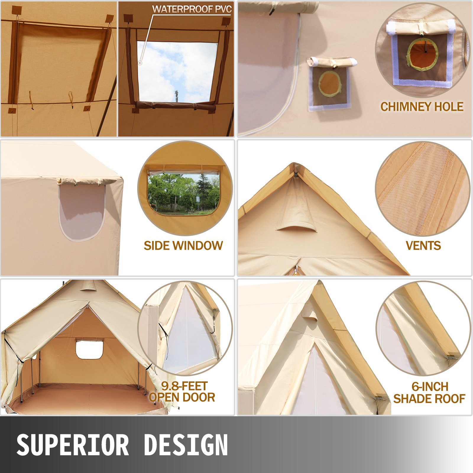 VEVOR Canvas Wall Tent 10x12ft, Wall Tent with PVC Storm Flap, Large