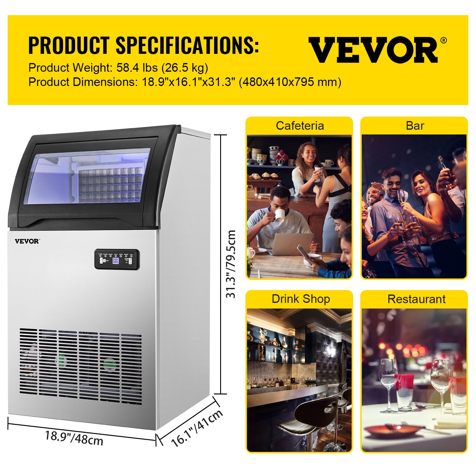 VEVOR 110V Commercial Ice Maker 155LBS/24H, 530W Ice Machine with 29LBS