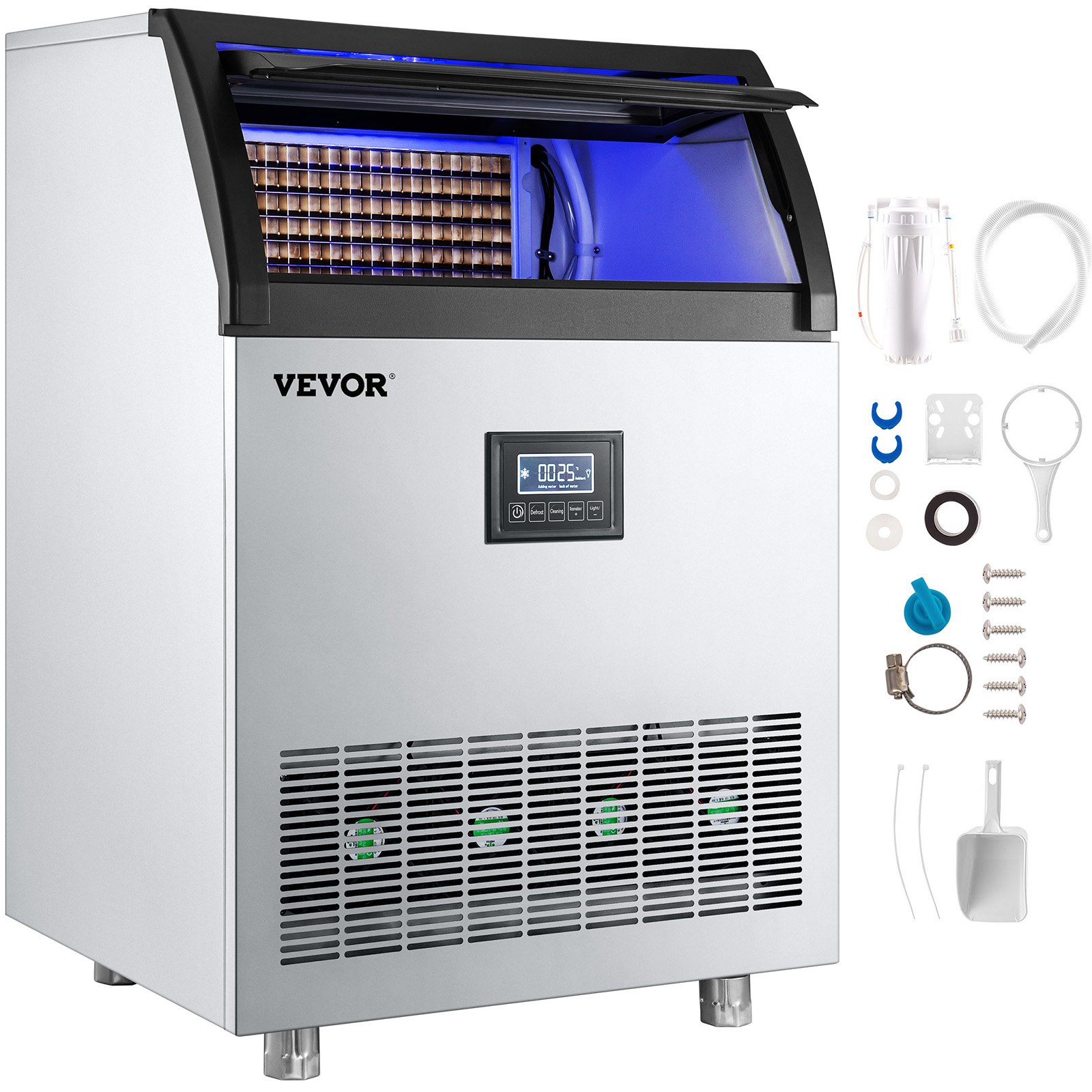 VEVOR 110V Commercial Ice Maker Machine 265LBS/24H, 750W Stainless Steel Ice Machine with 55LBS
