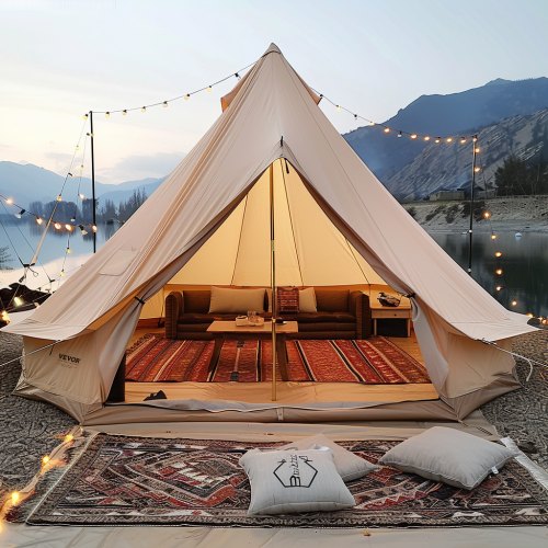 ◆YURT◆ Fog Fig_Black [YB242F_BK] VEVOR 12 Person Canvas Glamping Bell Tent, Breathable