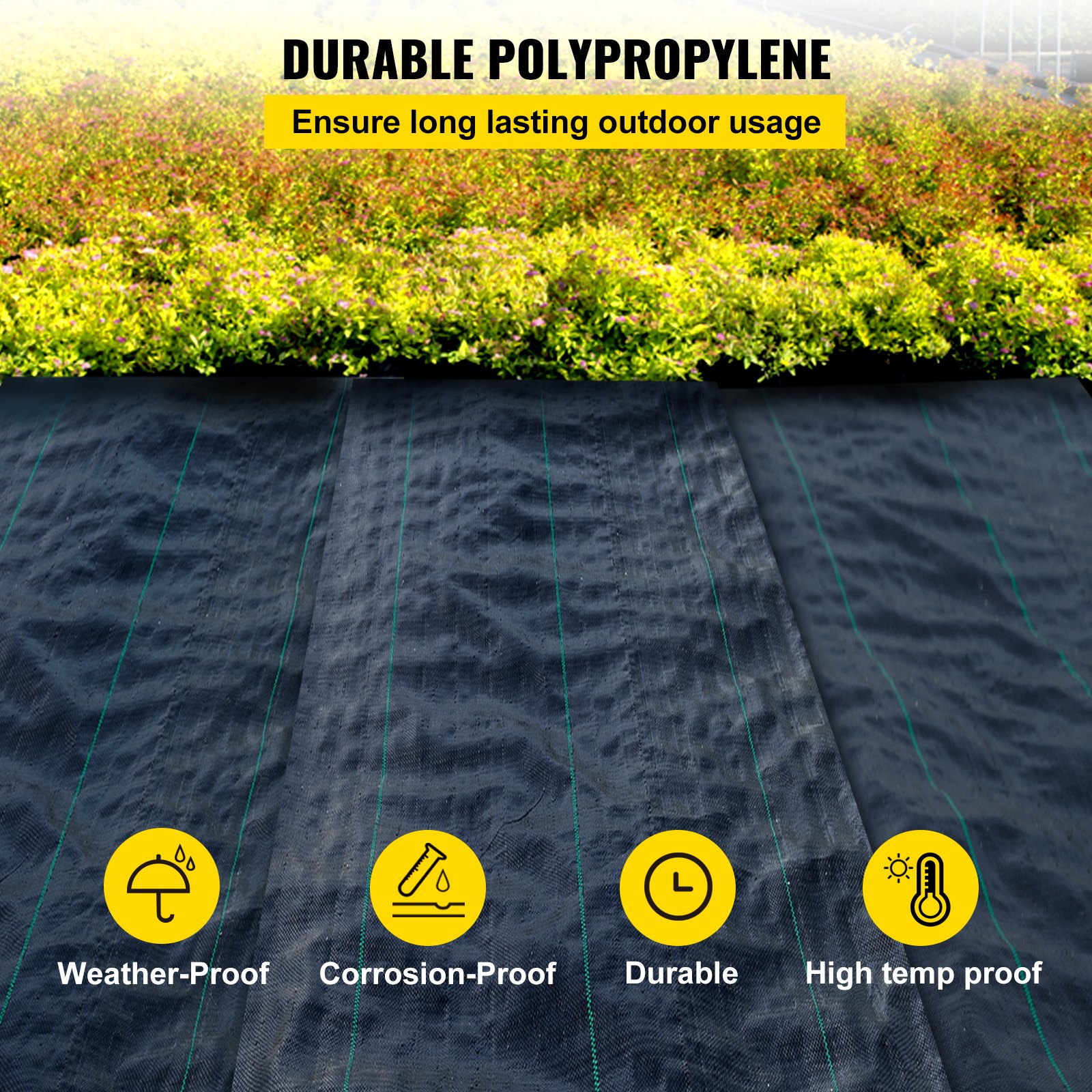 VEVOR 3FTx50FT Premium Weed Barrier Fabric Heavy Duty 5OZ, Woven Weed