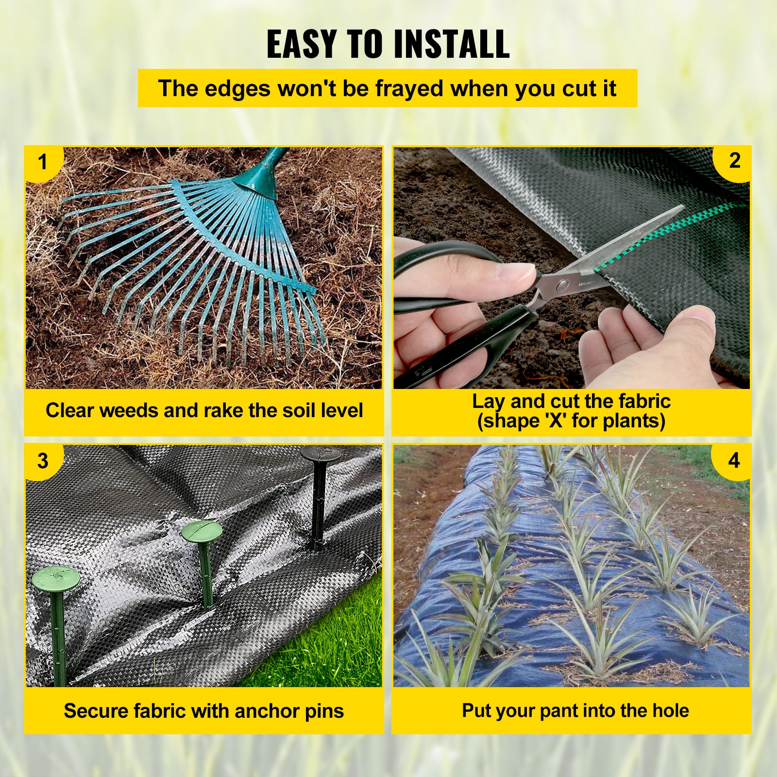 VEVOR Weed Barrier, 5.8oz Landscape Fabric, 3ft x 300ft Cover Mat Heavy