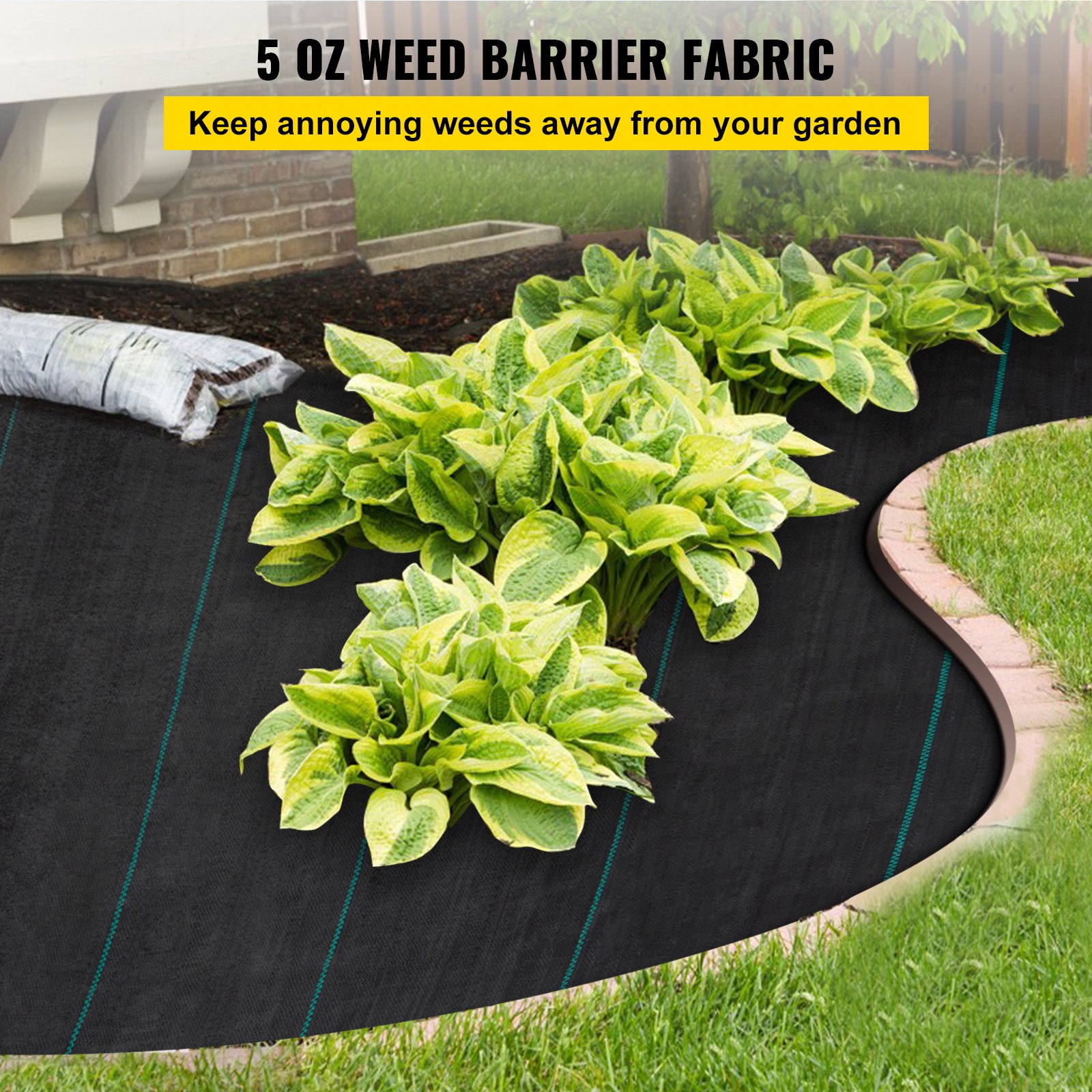 VEVOR Woven Ground Cover Weed Barrier 5oz 5'x 250' Black Landscape