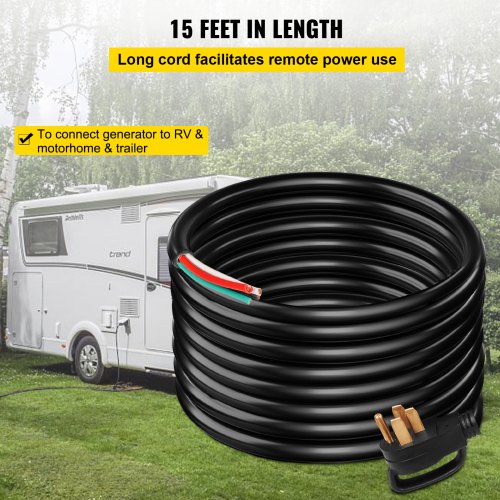 VEVOR 15Ft 50 Amp Generator Extension Cord 4 Wire 6 Gauge STW 6/3+8/1