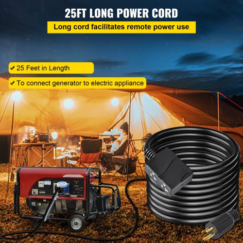 Generator Power Cord Extension Cord 25FT 30A L1430P to 4*N520R
