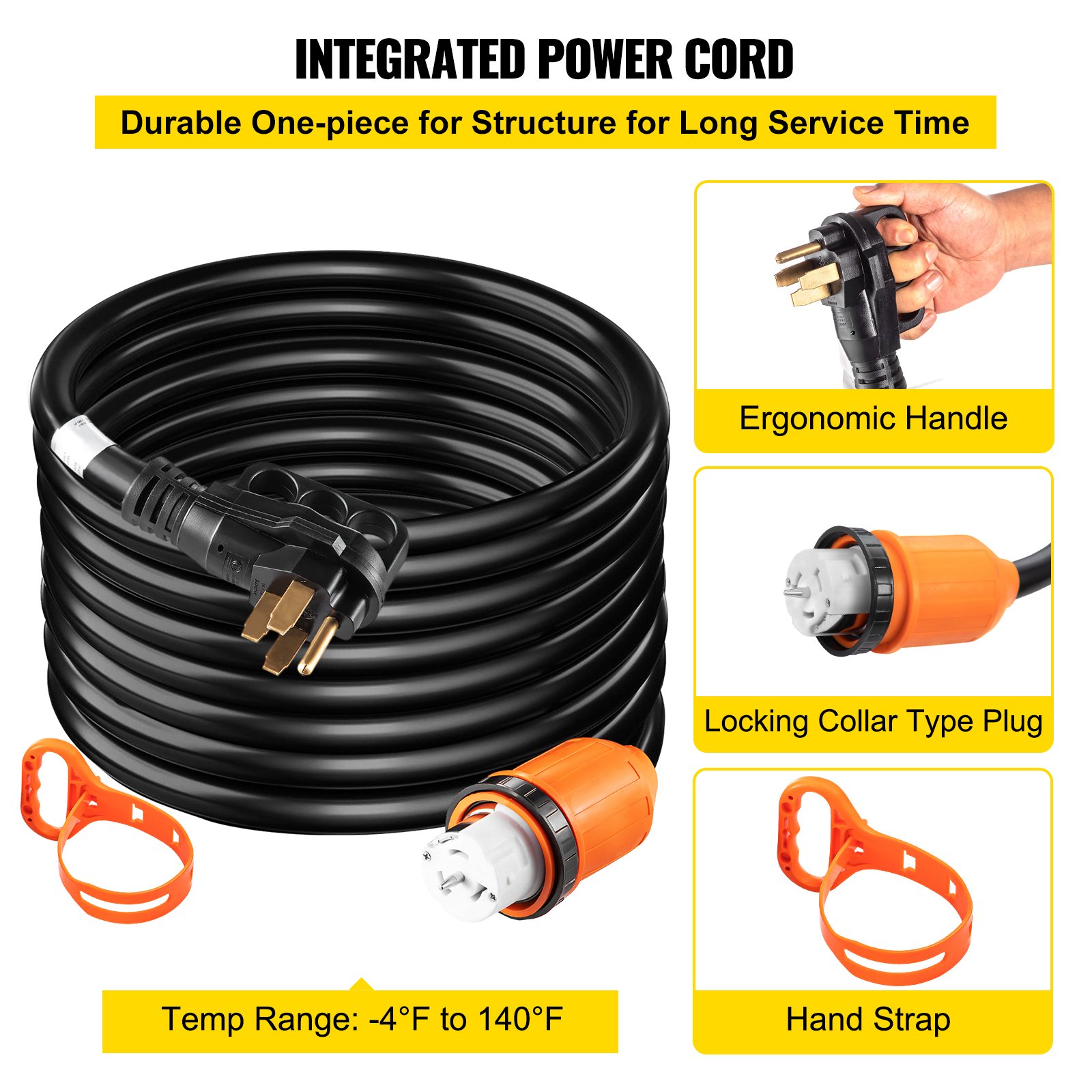 VEVOR Generator Cord, 30' Generator Power Cord w/ Plug in & Out Pin of