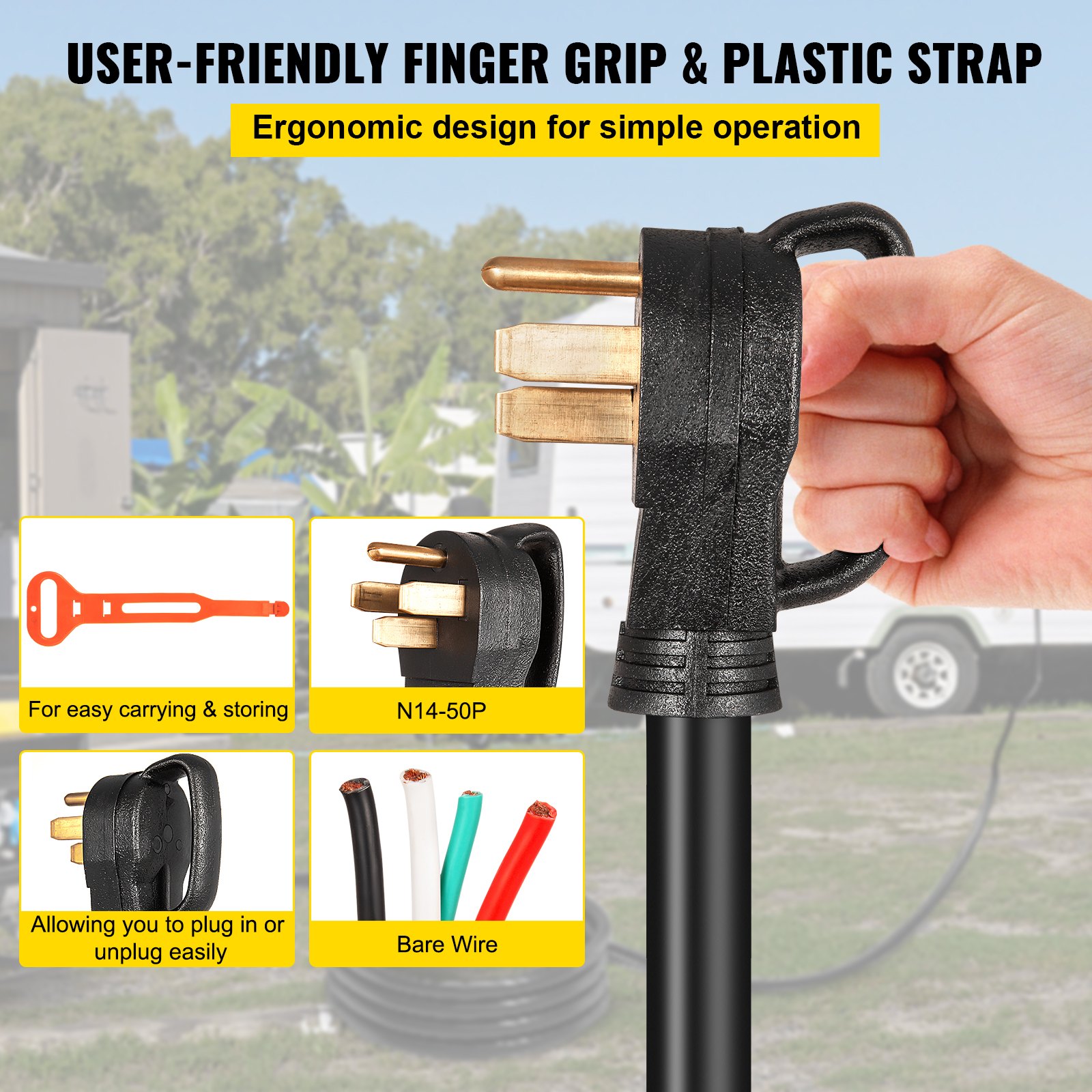30' 50A RV Camp Power Cord Generator Cord 6/3 + 8/1 AWG NEMA 1450P to