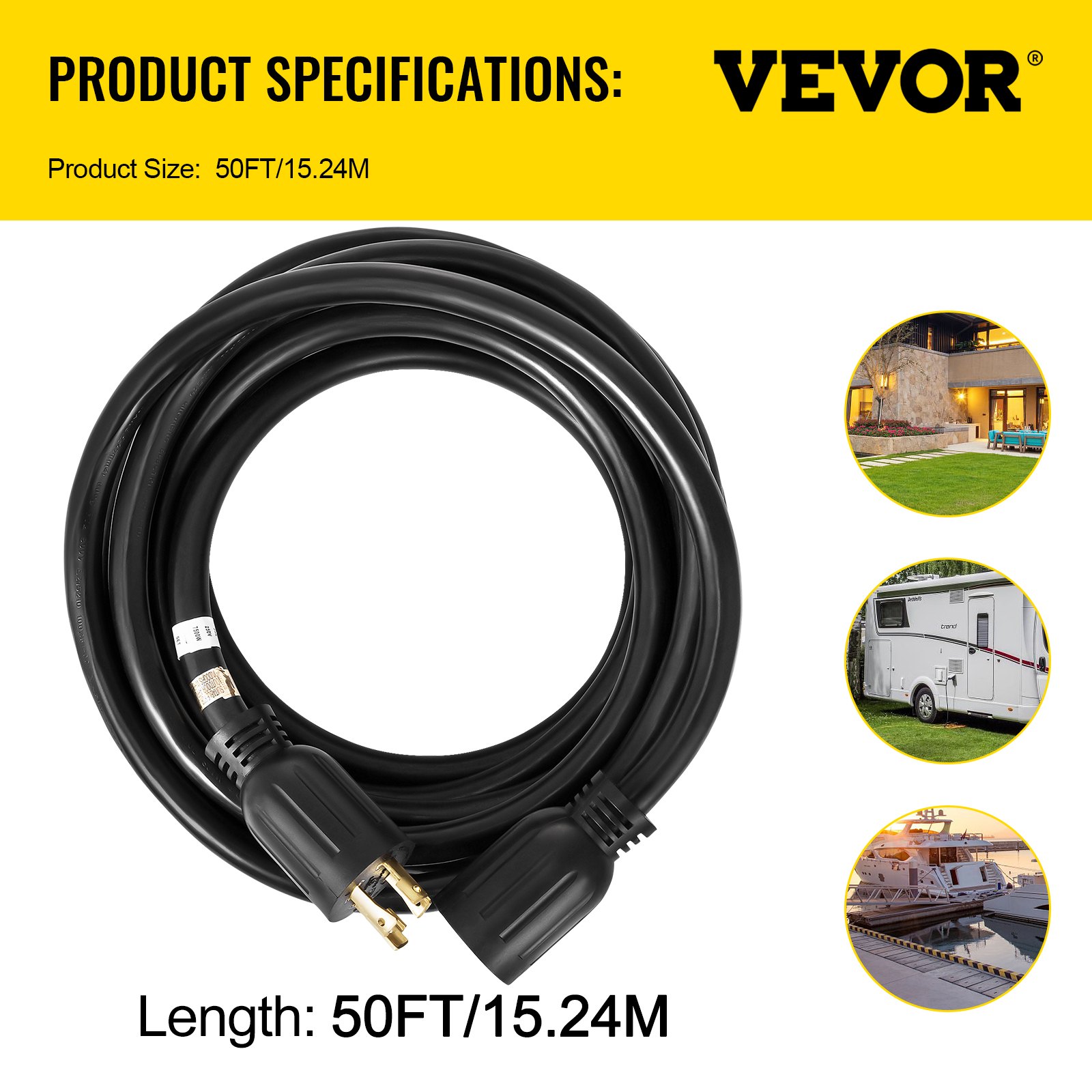 Generator Extension Cord 50 Foot 10 Gauge Extension Wire 30 Amp SJTW ...
