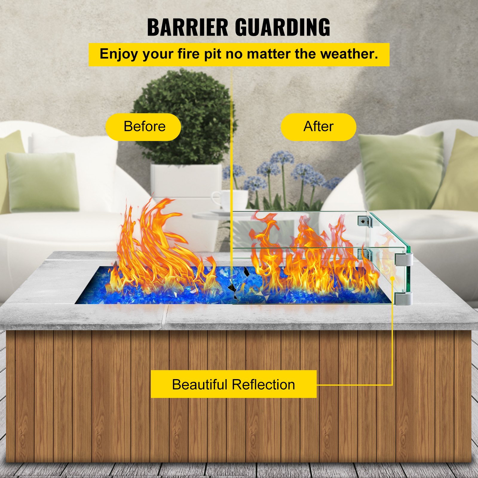 Fire Table Tempered Glass Wind Guard Fence 29.5