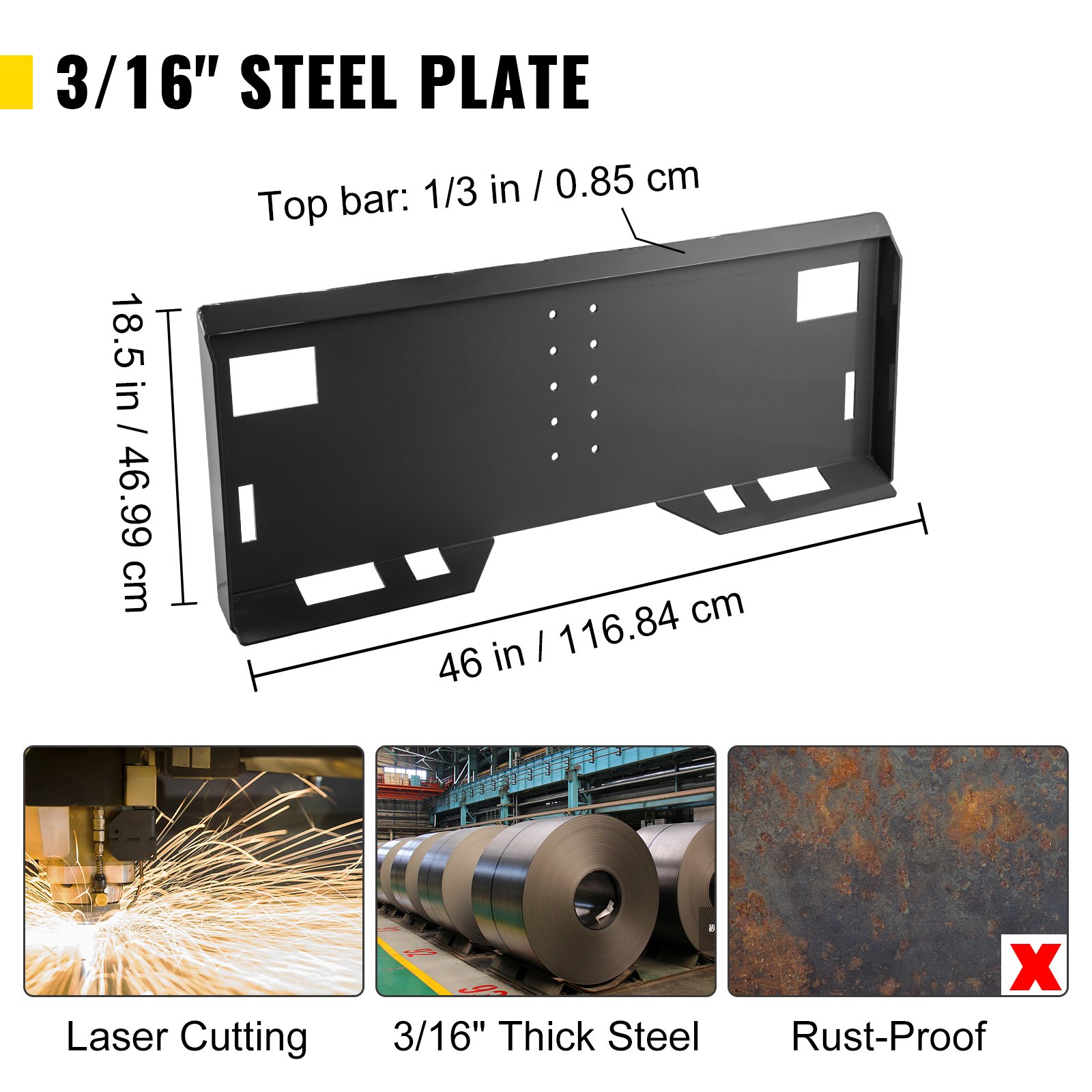 VEVOR Universal Skid Steer Mount Plate 3/16" Thick Skid Steer Plate