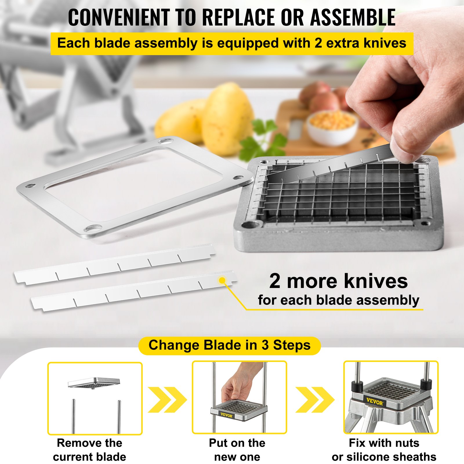 VEVOR French Fry Cutter Chopper Replacement Blade & Push Block 1/2inch