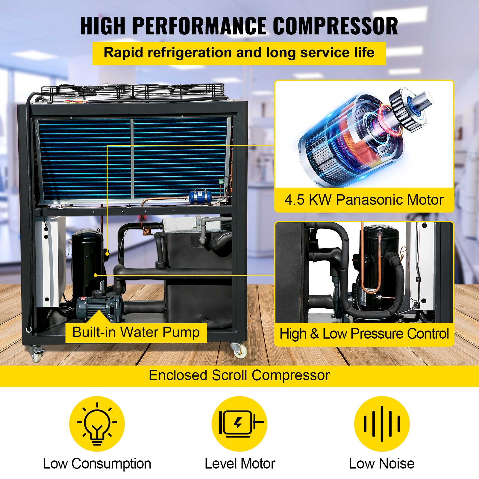 VEVOR Water Chiller 6Ton Capacity, Industrial Chiller 6Hp, AirCooled