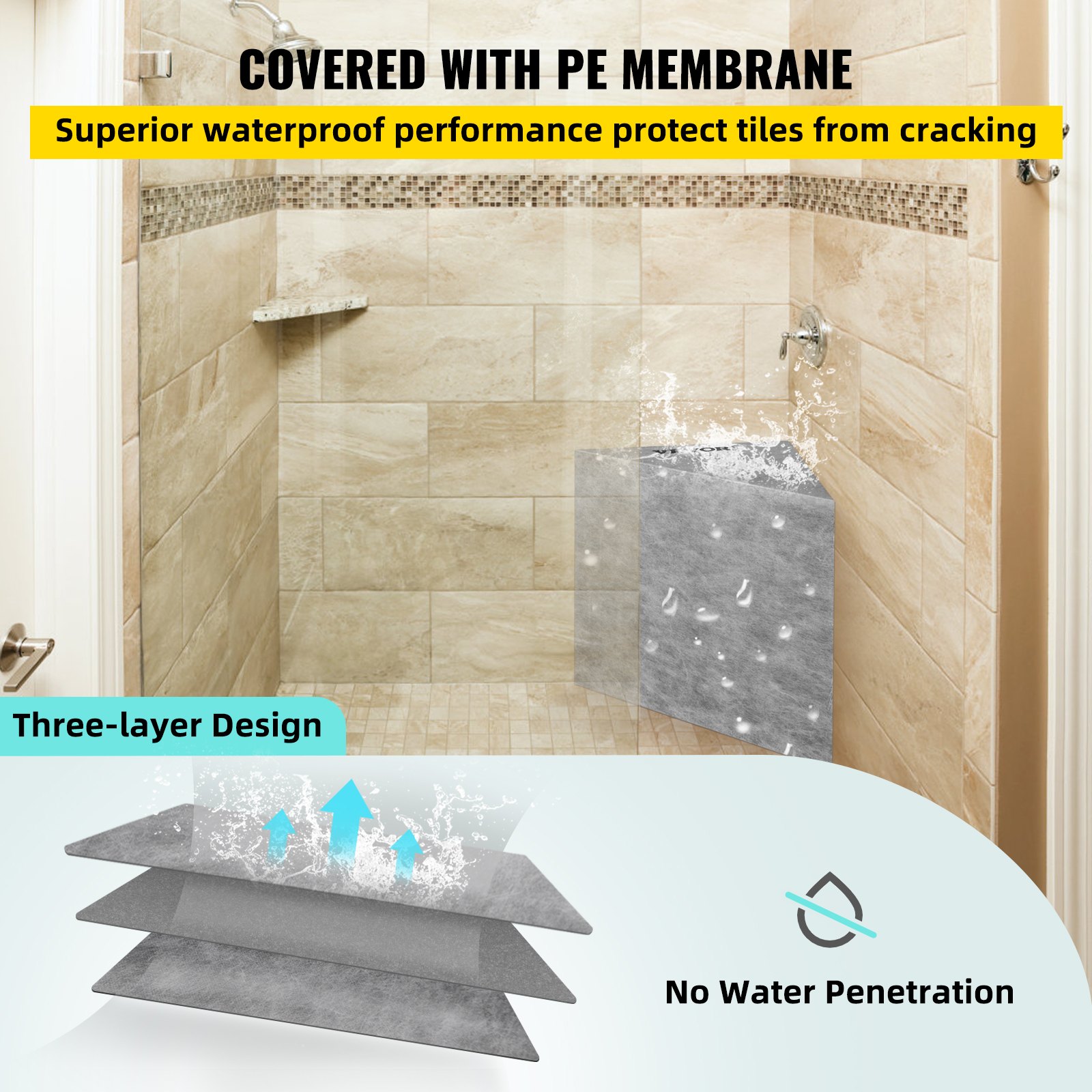 VEVOR Tile Shower Seat, 22.4" x 16" x 20" Ready to Tile Shower Seat