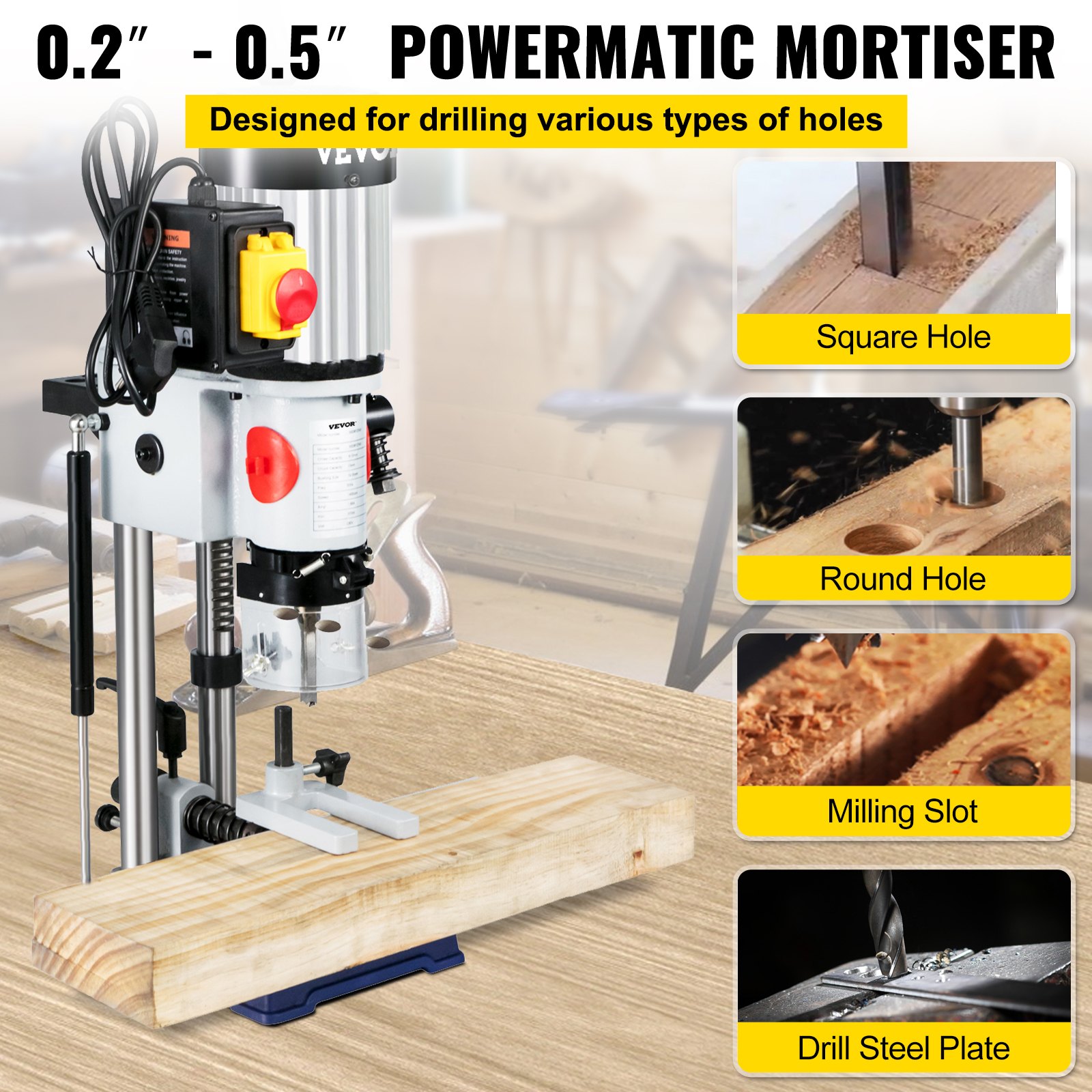 VEVOR Woodworking Mortise Machine, 3/4 HP 3400RPM Powermatic Mortiser