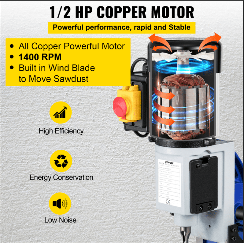 VEVOR Woodworking Mortise Machine, 1/2 HP 1400RPM Powermatic Mortiser