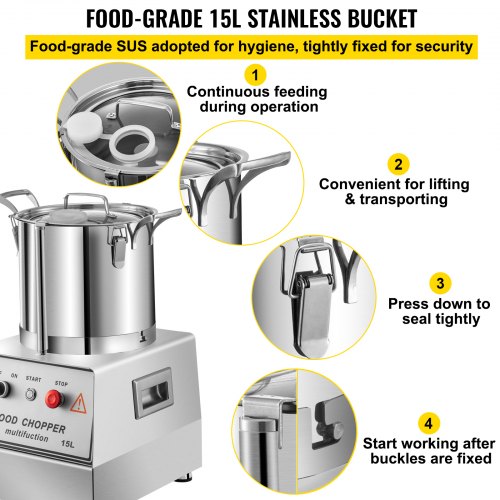 VEVOR Commercial Food Processor Electric Vegetable Chopper Grinder 15L