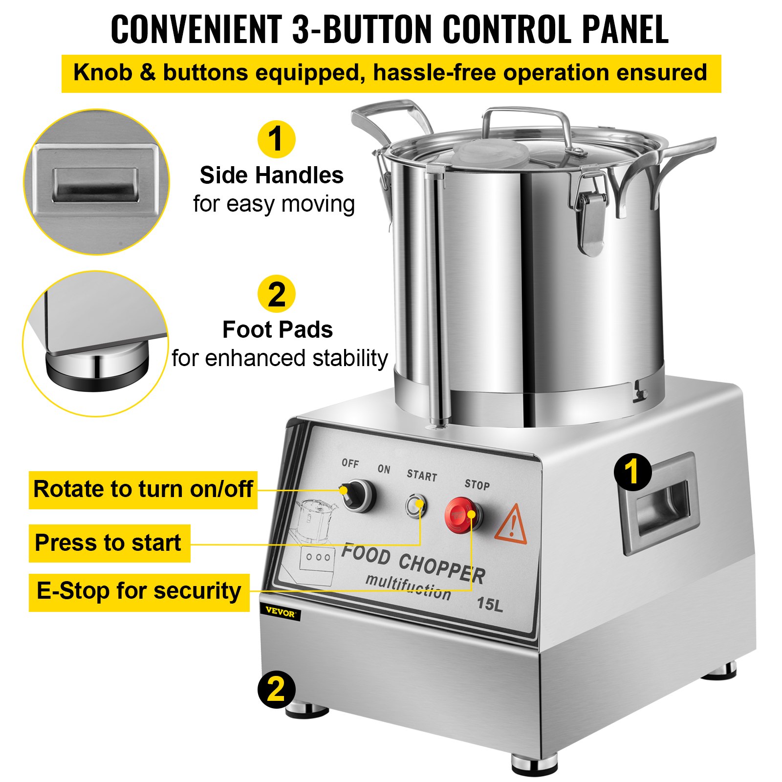 VEVOR Commercial Food Processor Electric Vegetable Chopper Grinder 15L