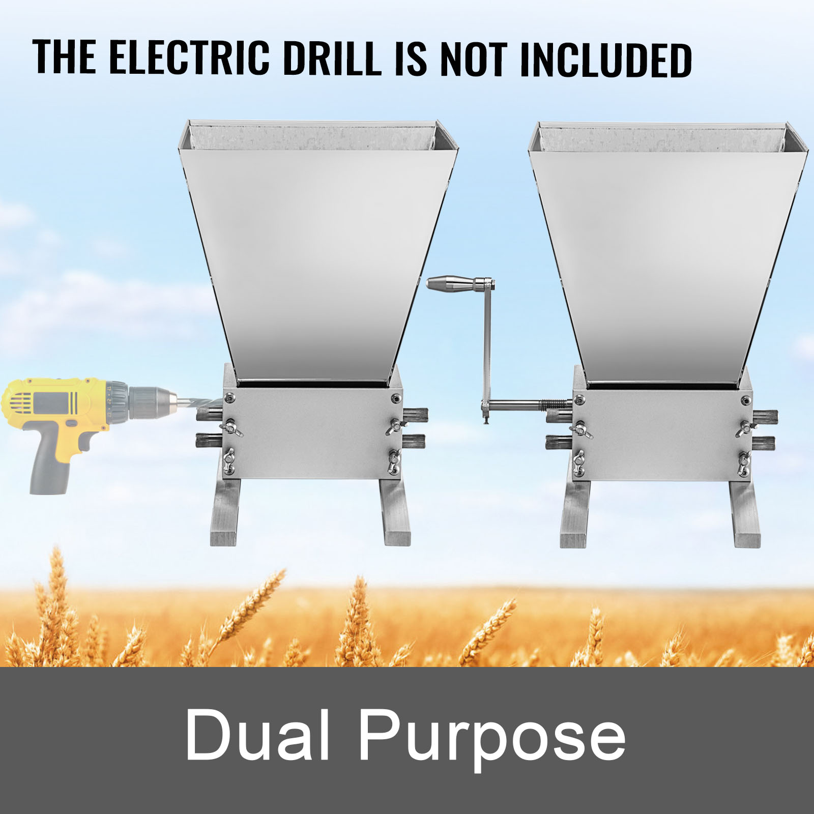 VEVOR VEVOR Grain Mill Barley Grinder Crusher 3 Rollers Anticorrosion