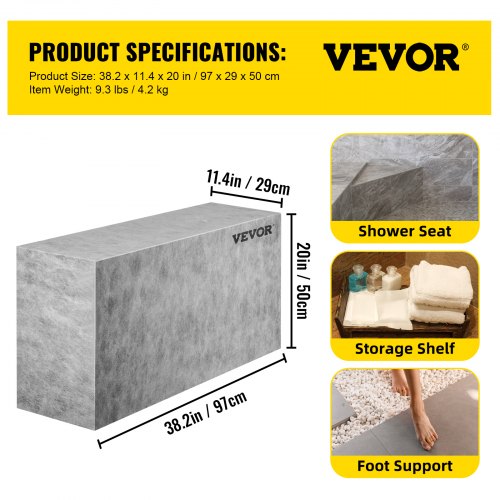 VEVOR Board Shower Bench Rectangle Bench Ready to Tile&Waterproof 38
