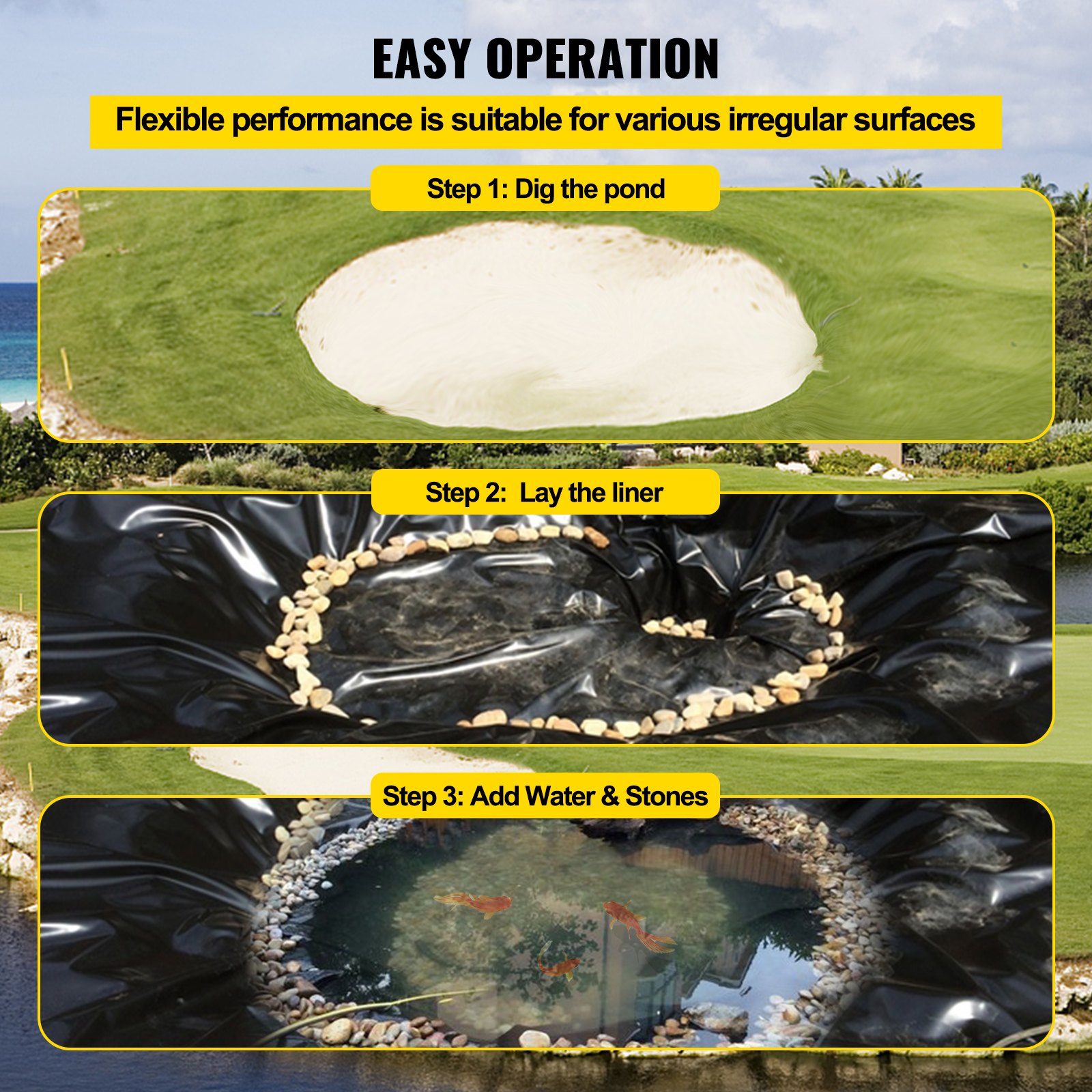 VEVOR LLDPE Pond Liner 20x25 ft, Pond Liner 20 Mil, Fish Pond Liners