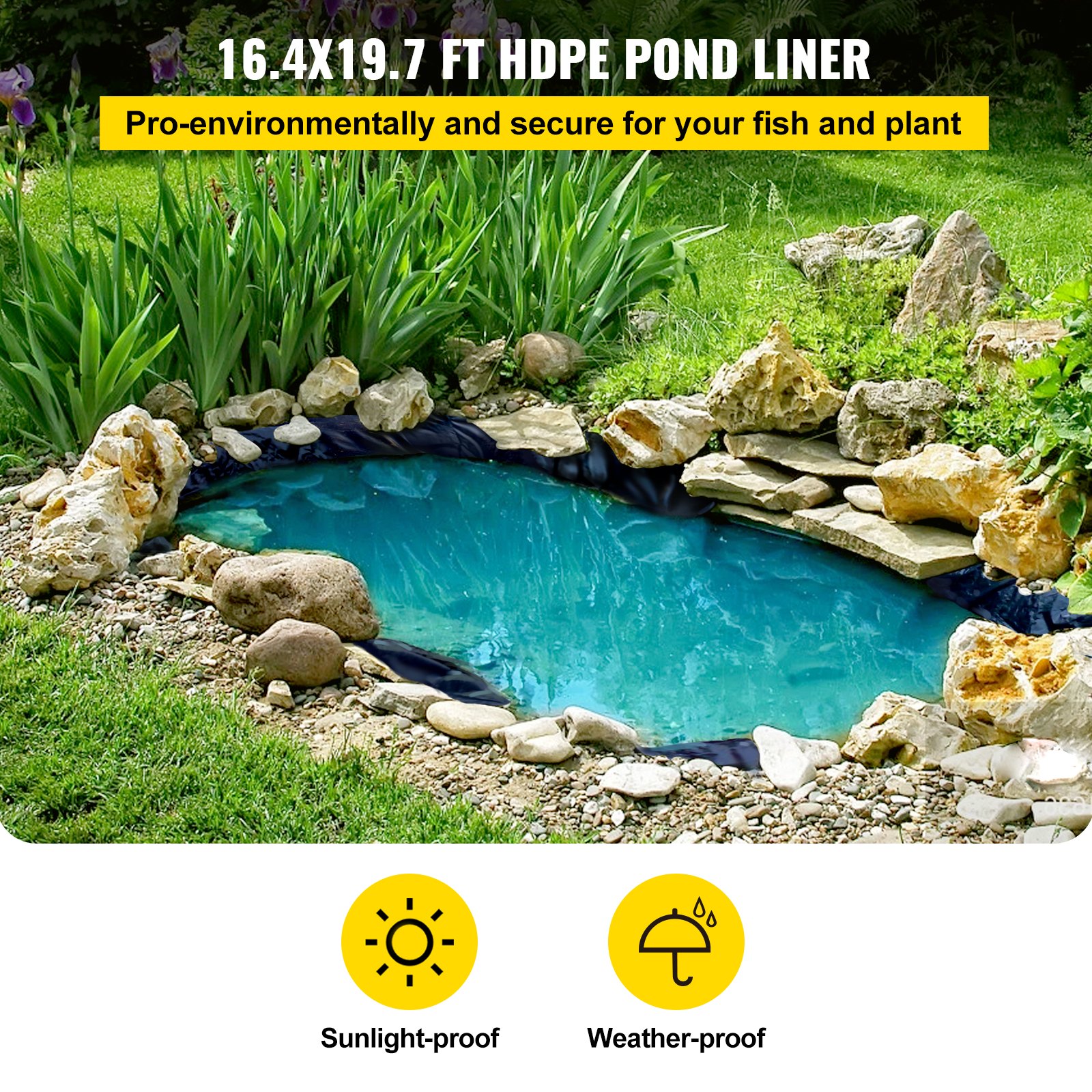 VEVOR Pond Liner, 16.4x19.7ft, 20 Mil Pond Liners for Outdoor Ponds