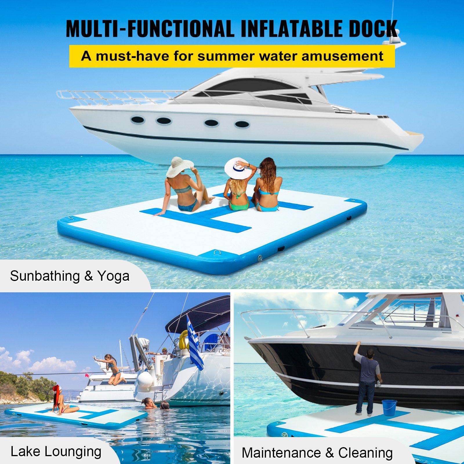 Inflatable Dock Platform Inflatable Floating Dock 10x6.5 ft w/ Electric ...