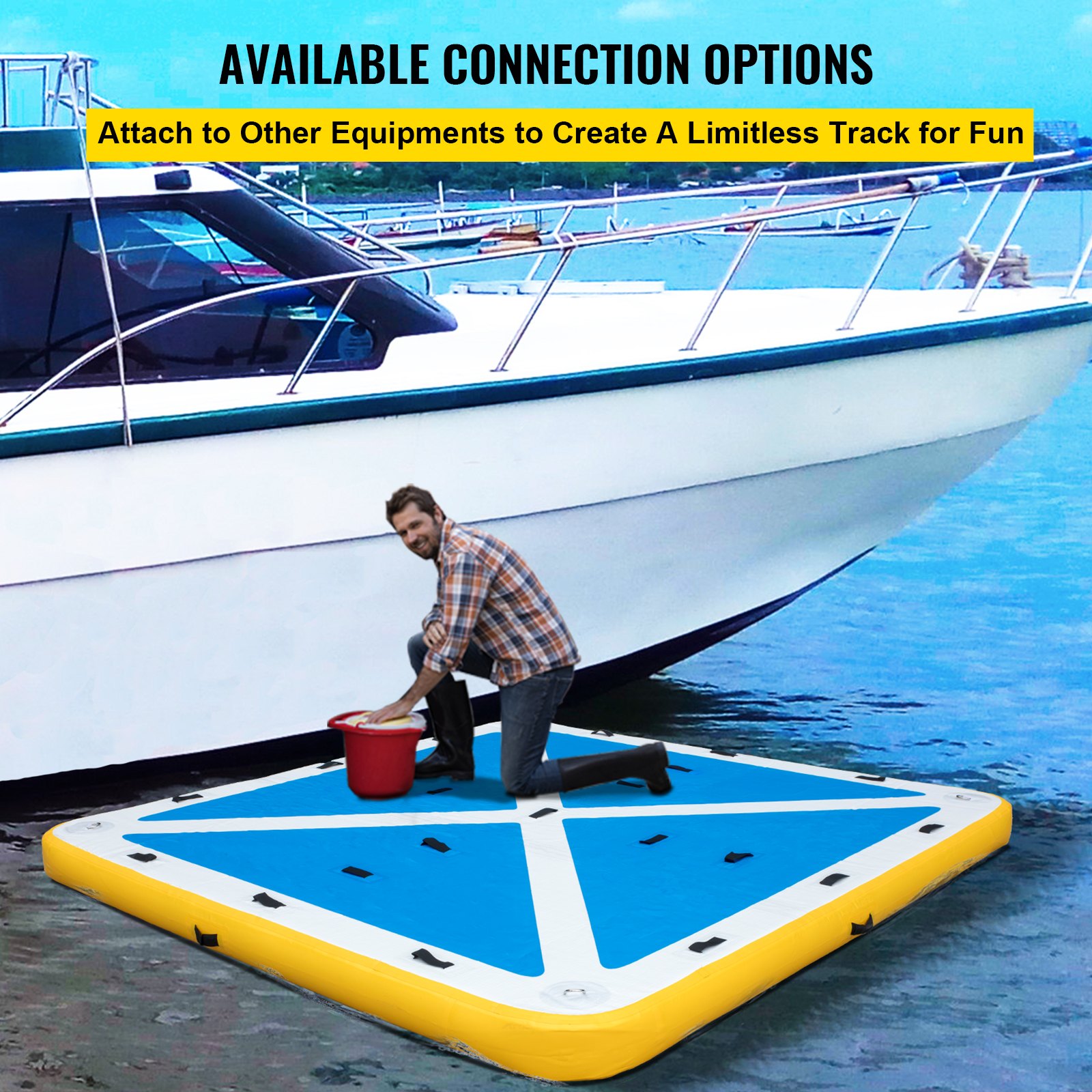 VEVOR Inflatable Floating Dock 8 x 8 ft, Inflatable Dock Platform with ...