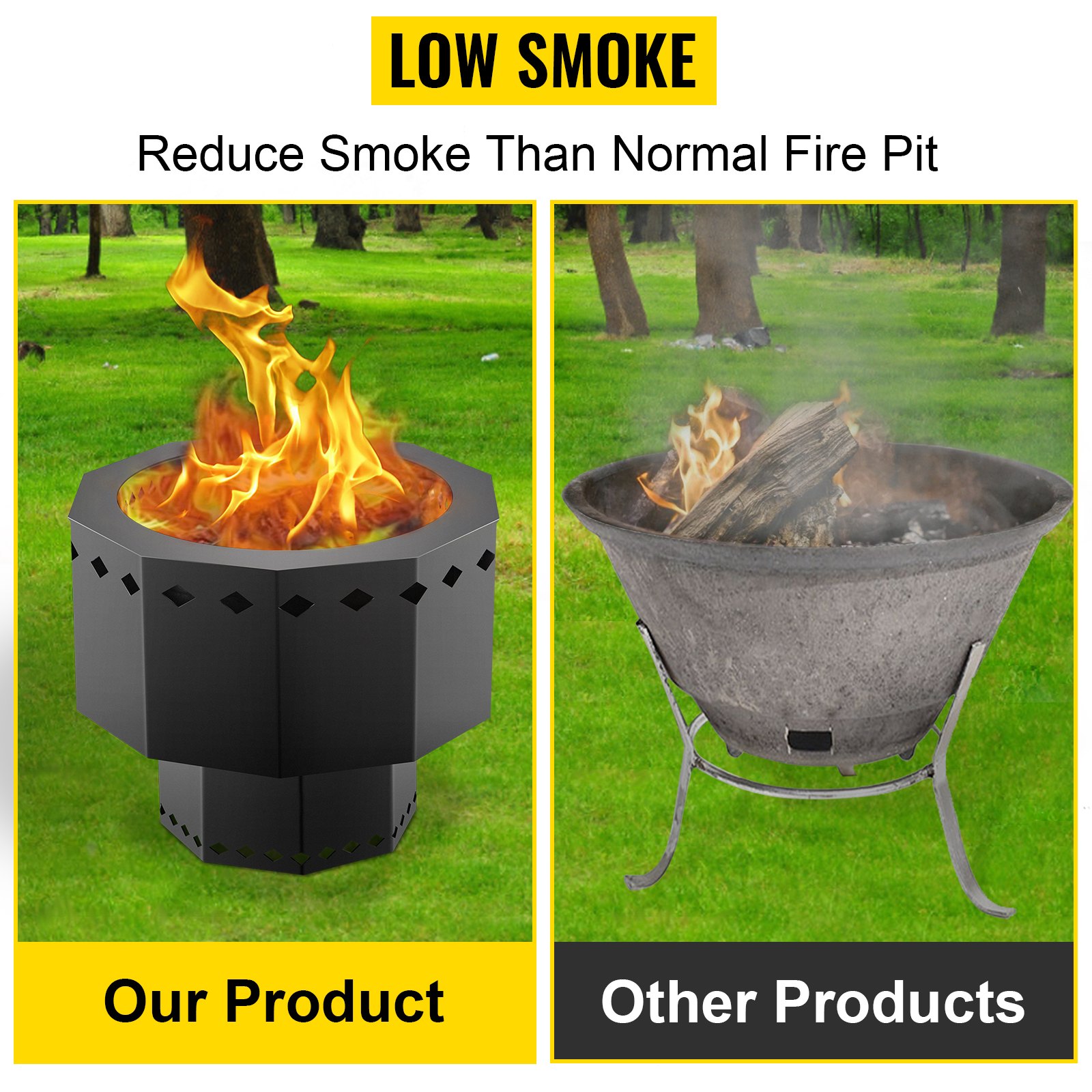Vevor Smokeless Fire Pit Stove Bonfire 15inch Carbon Steel Outdoor With