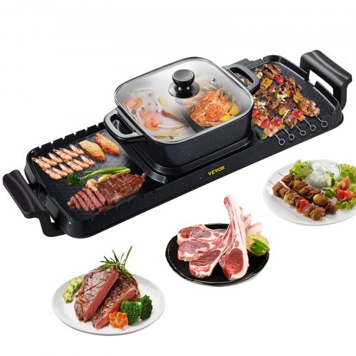 VEVOR 2 in 1 Electric BBQ Pan Grill Hot Pot Portable Hot Pot BBQ Grill