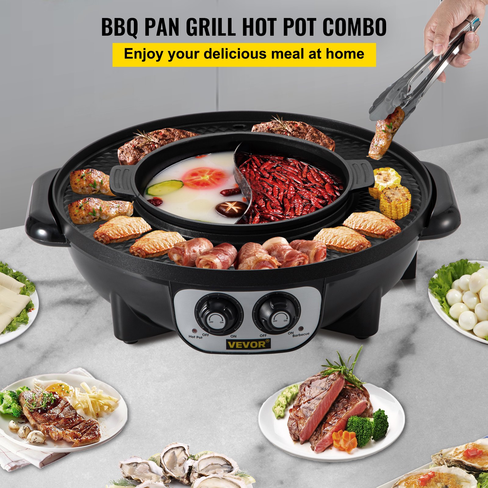 VEVOR 2 in 1 Electric BBQ Pan Grill Hot Pot Portable Hot Pot BBQ Grill