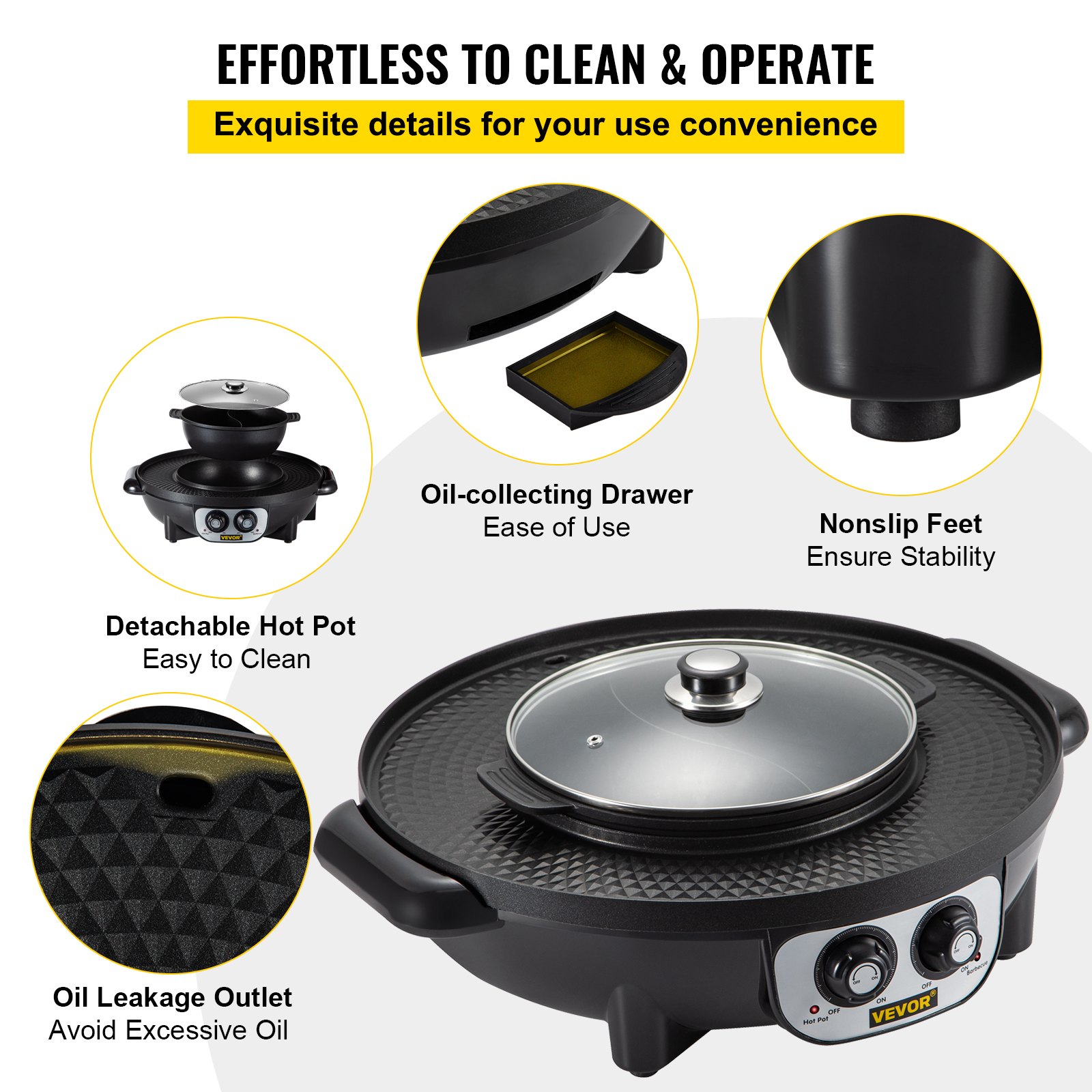 VEVOR 2 in 1 Electric BBQ Pan Grill Hot Pot Portable Hot Pot BBQ Grill