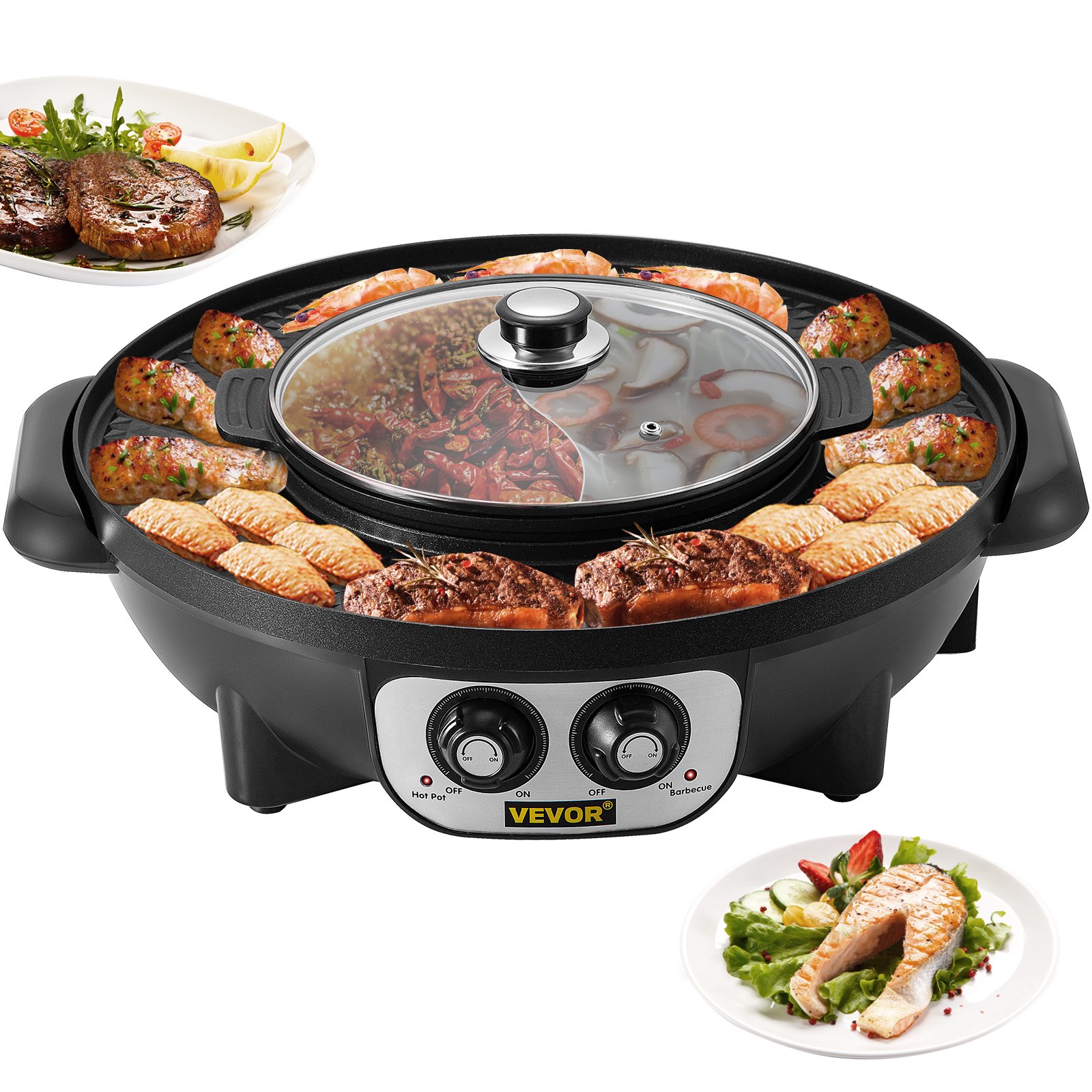 VEVOR 2 in 1 Electric BBQ Pan Grill Hot Pot Portable Hot Pot BBQ Grill