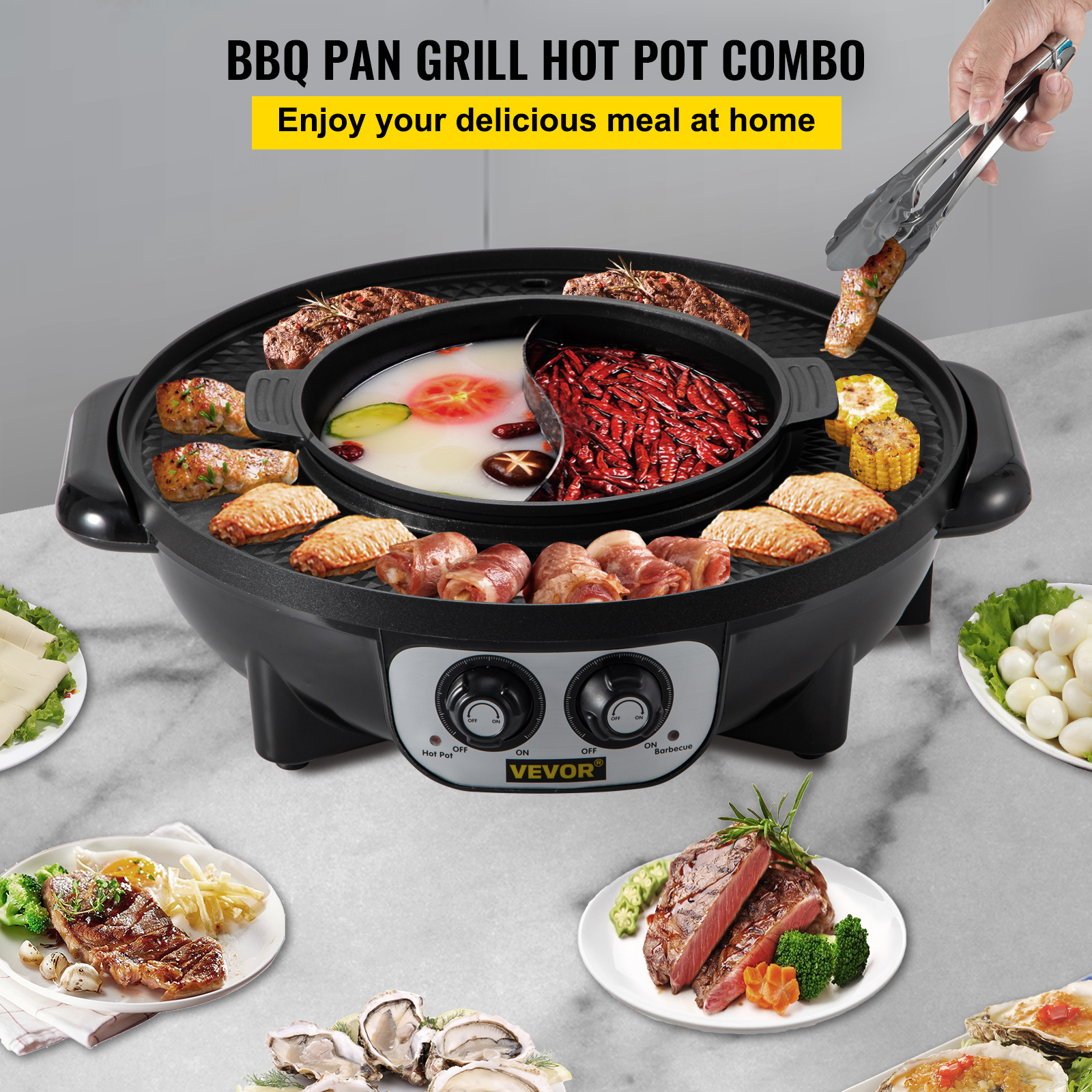 VEVOR 2 in 1 Electric BBQ Pan Grill Hot Pot Portable Hot Pot BBQ Grill ...