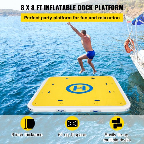 VEVOR Inflatable Dock Platform PVC Floating Dock 8 x 8 ft 3-5 Person w ...