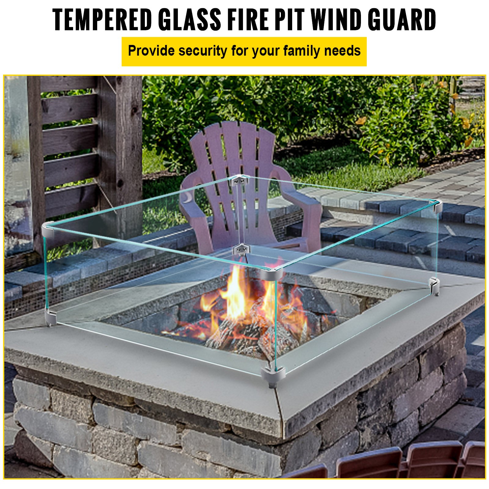 VEVOR Fire Pit Wind Guard, 14 x 14 x 6 Inch Glass Wind Guard ...