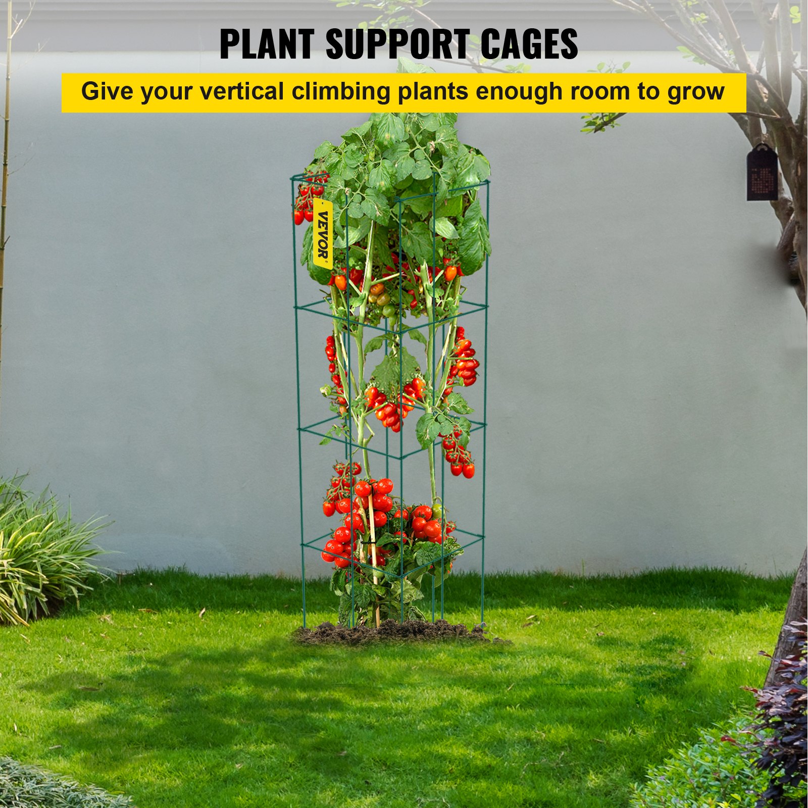 VEVOR Tomato Cages Plant Support Cages 3Pack Square Steel 3.3FT Green ...