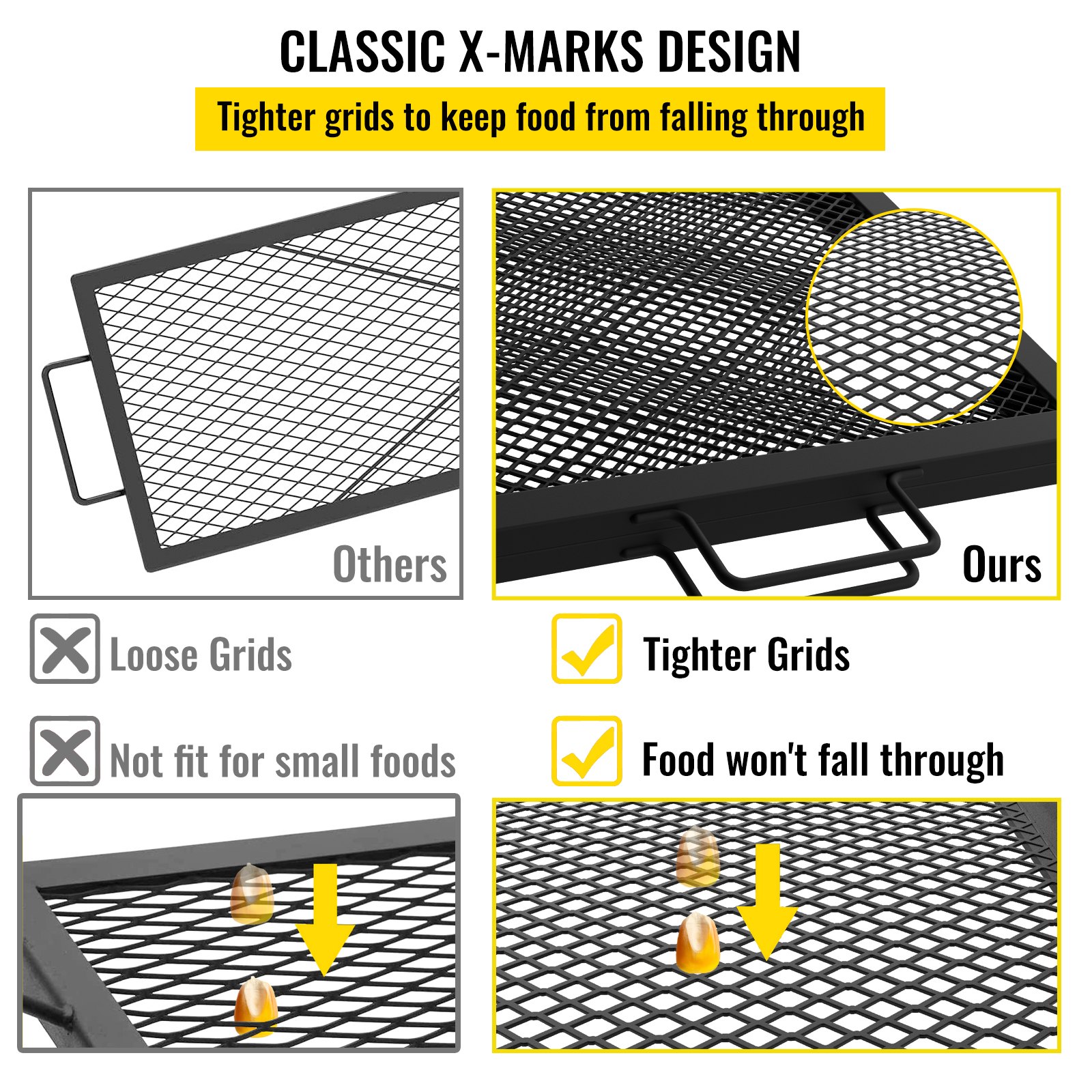 VEVOR Rectangle Cooking Grate Fire Pit Grill Grate w/ X Marks Foldable