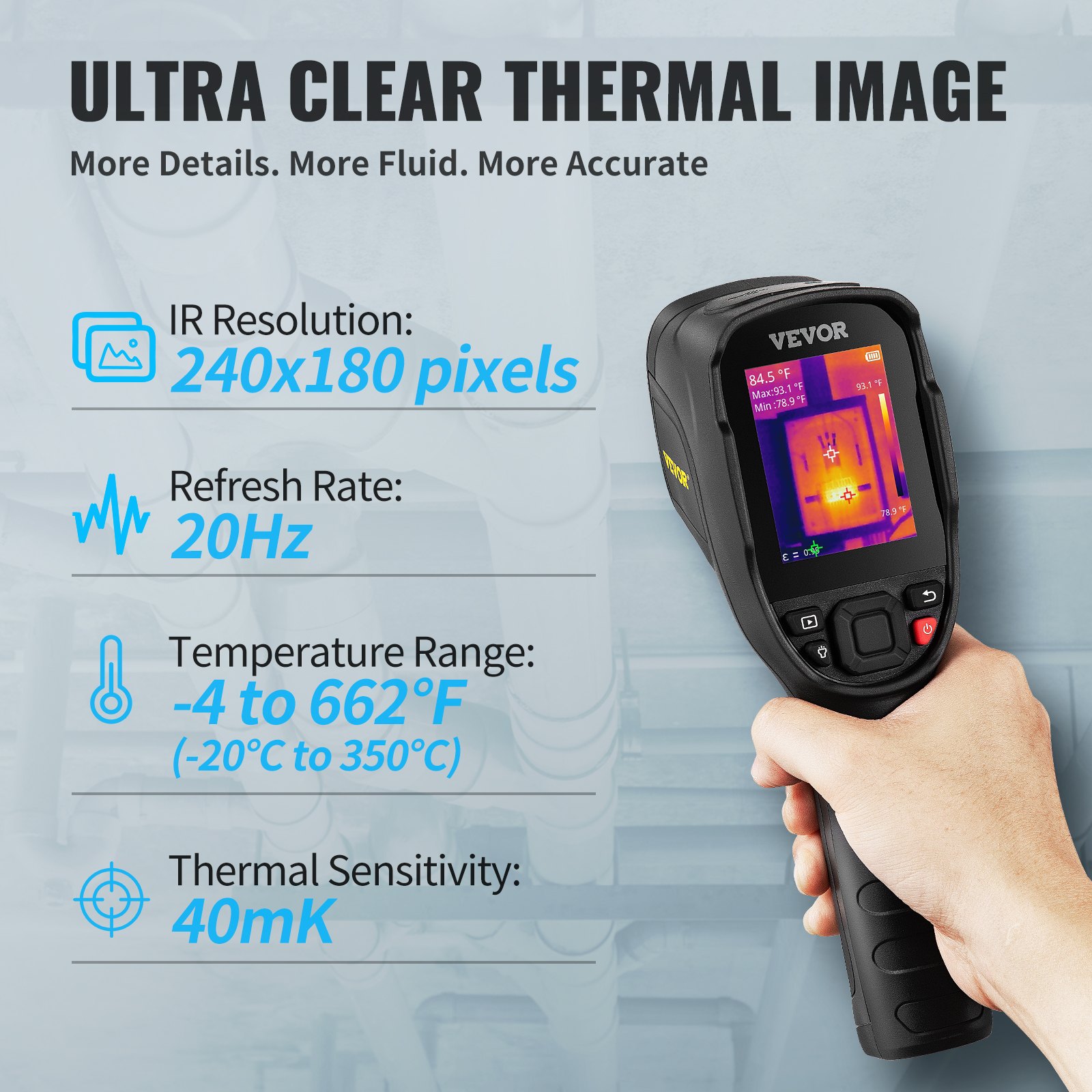 VEVOR Thermal Imaging Camera, 240x180 IR Resolution (43200 Pixels