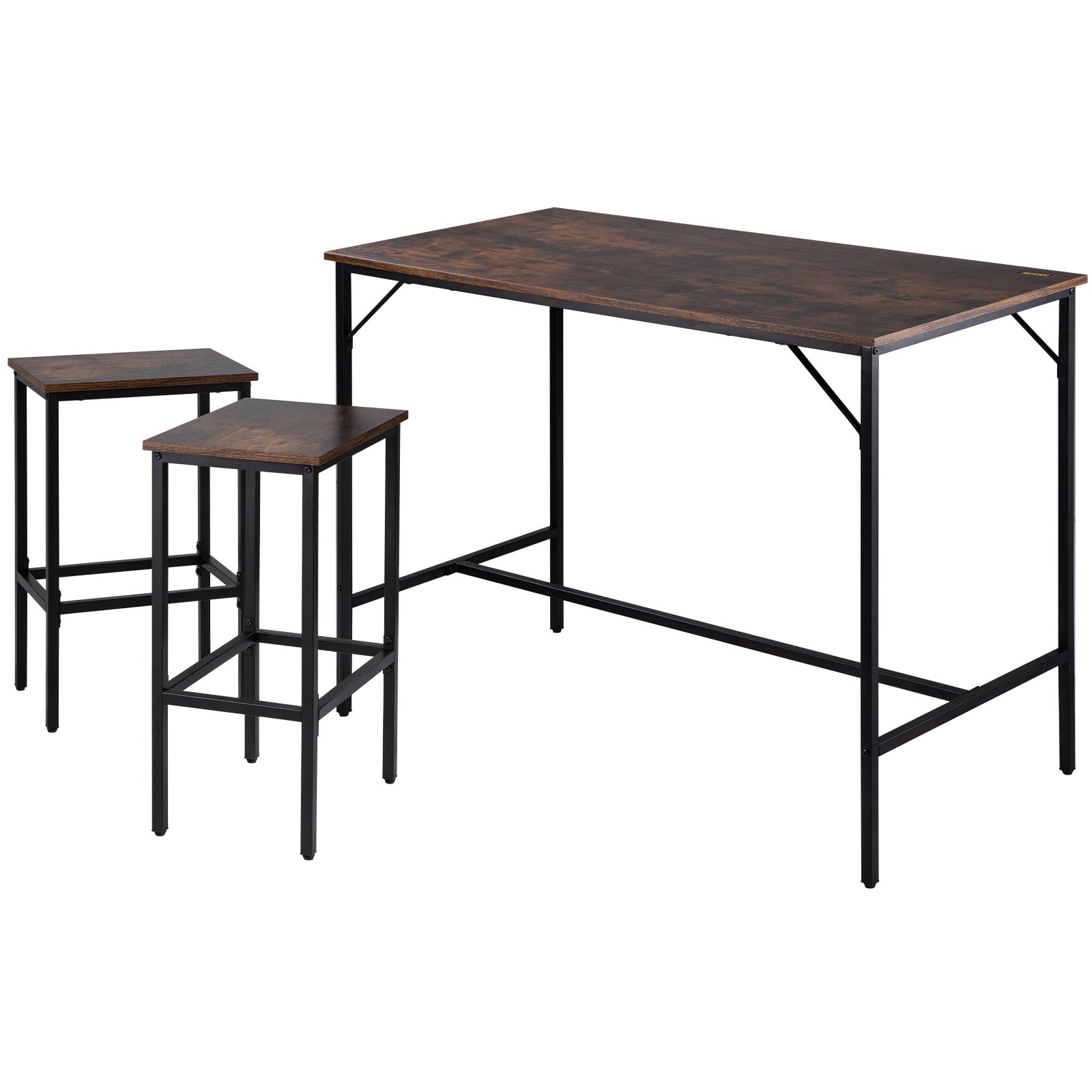 Set Table De Bar 3 Pièces - Table Avec 3 étagères + 2 Chaises Hautes Rembourrées, Style Industriel Vintage, Pour Petits Espaces