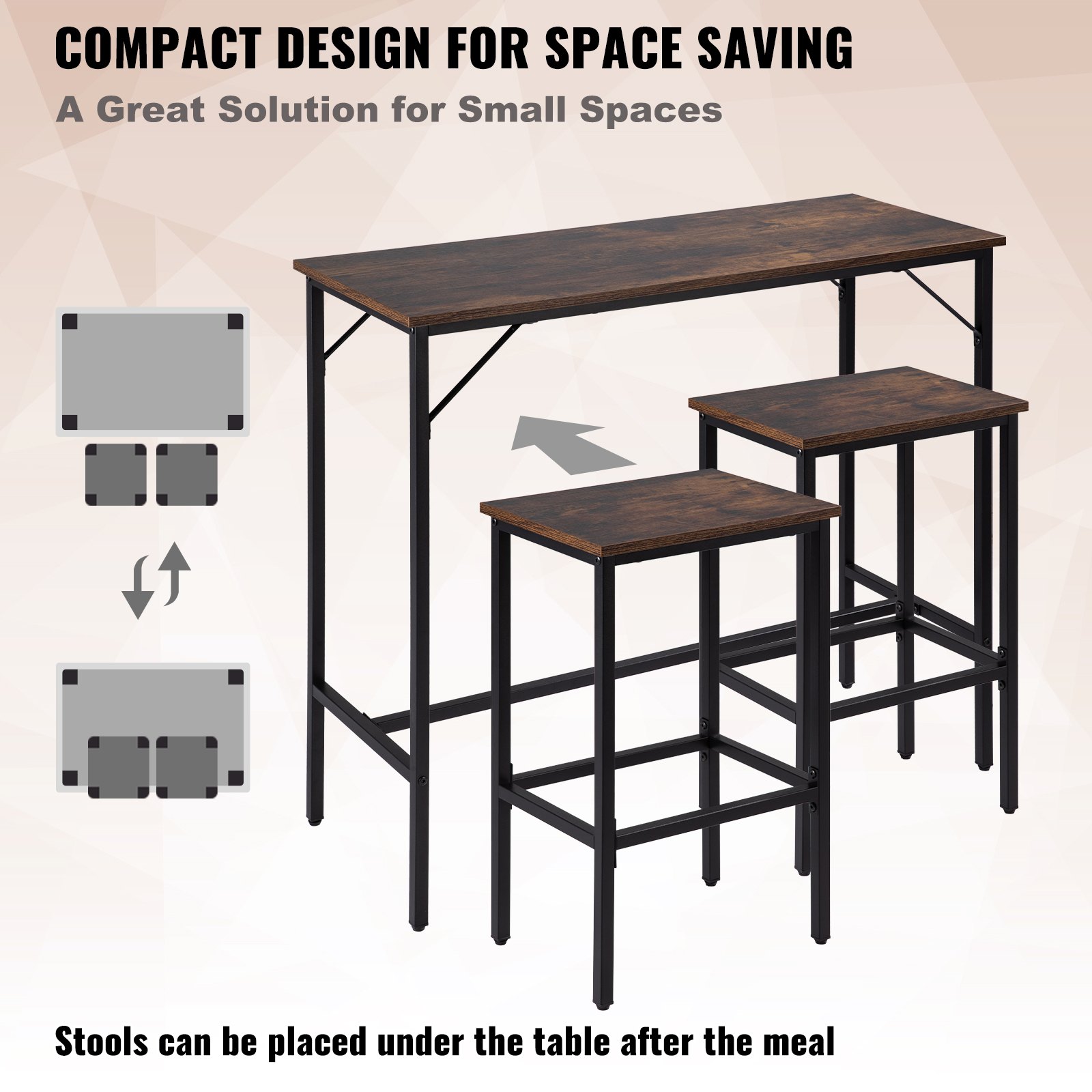 VEVOR Bar Table and Chairs Set 39" Pub Table Set with 2 Bar Stools
