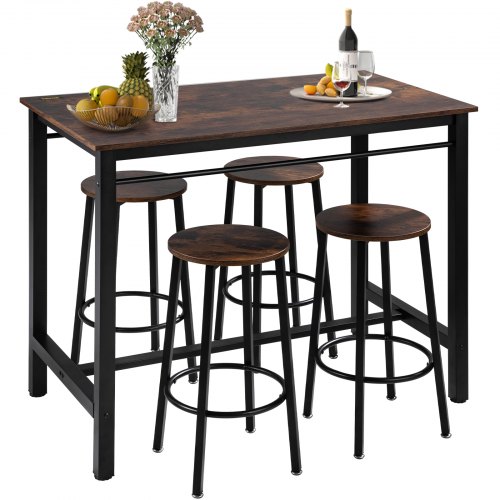 VEVOR Bar Table and Chairs Set 43" Pub Table Set with 4 Bar Stools
