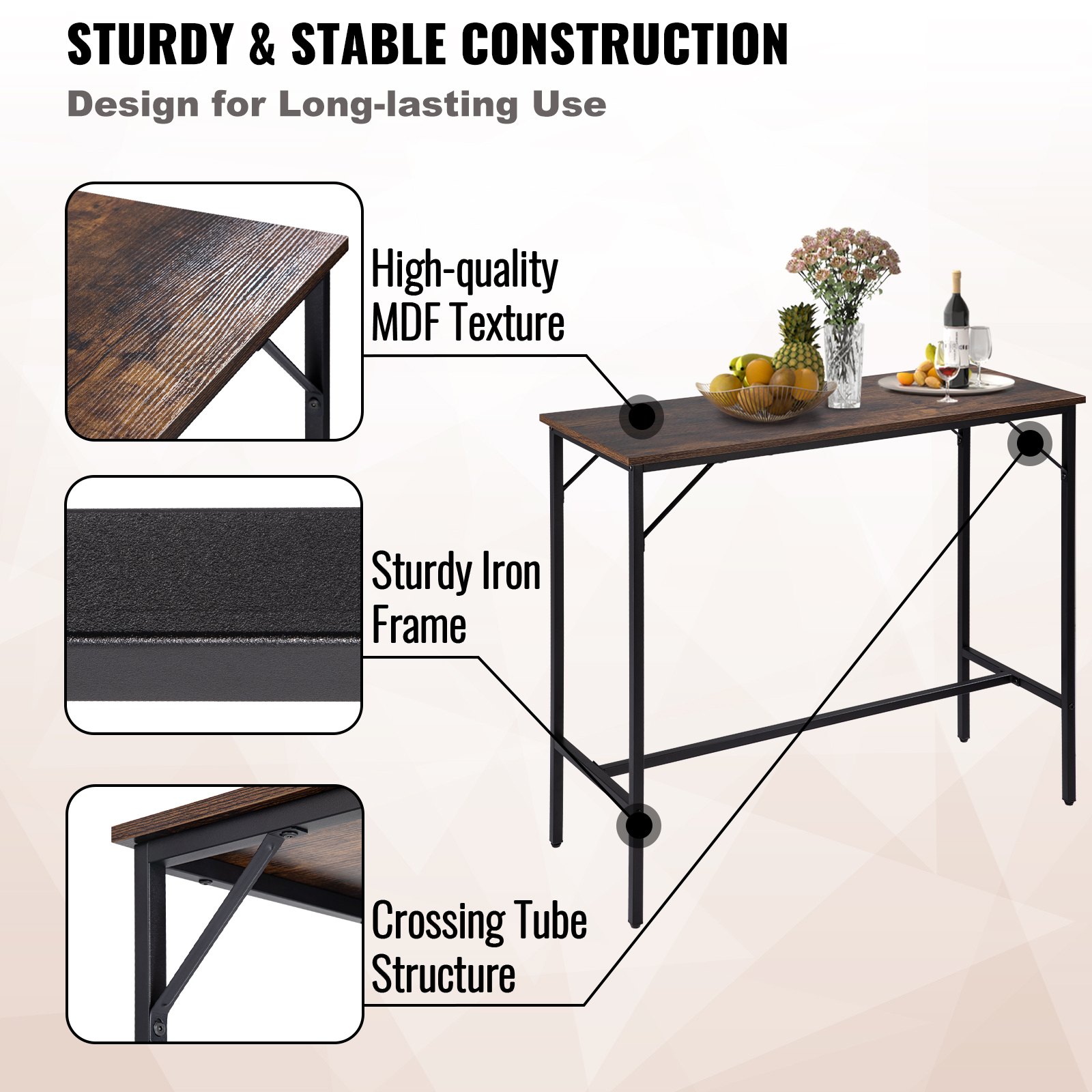 VEVOR Bar Table and Chairs Set 39" Pub Table Set with 2 Bar Stools