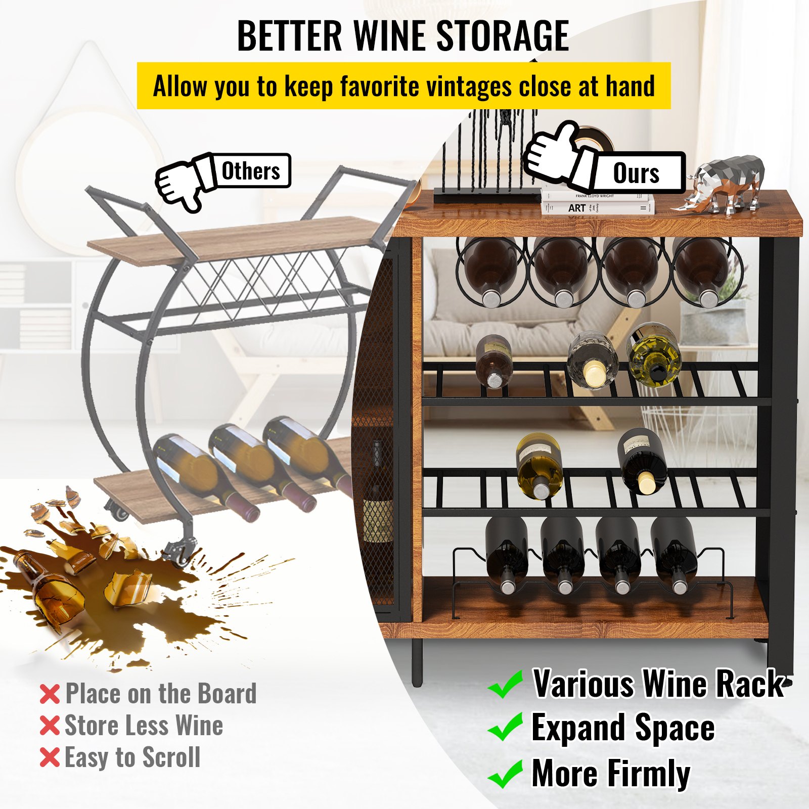 VEVOR Industrial Bar Wine Bar Table w/ Wine Rack