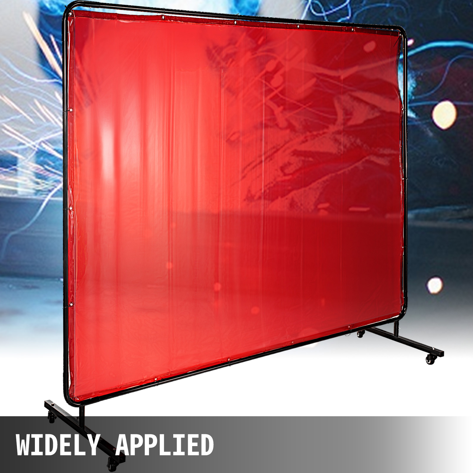 VEVOR 8' X 6' Welding Curtain Welding Screen With Frame 4 Wheels Flame